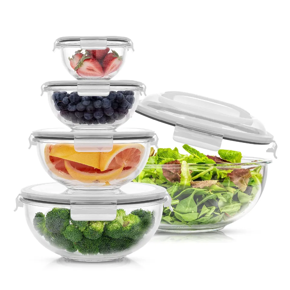 JoyJolt JoyFul saladier en verre lot de 5 avec couvercles