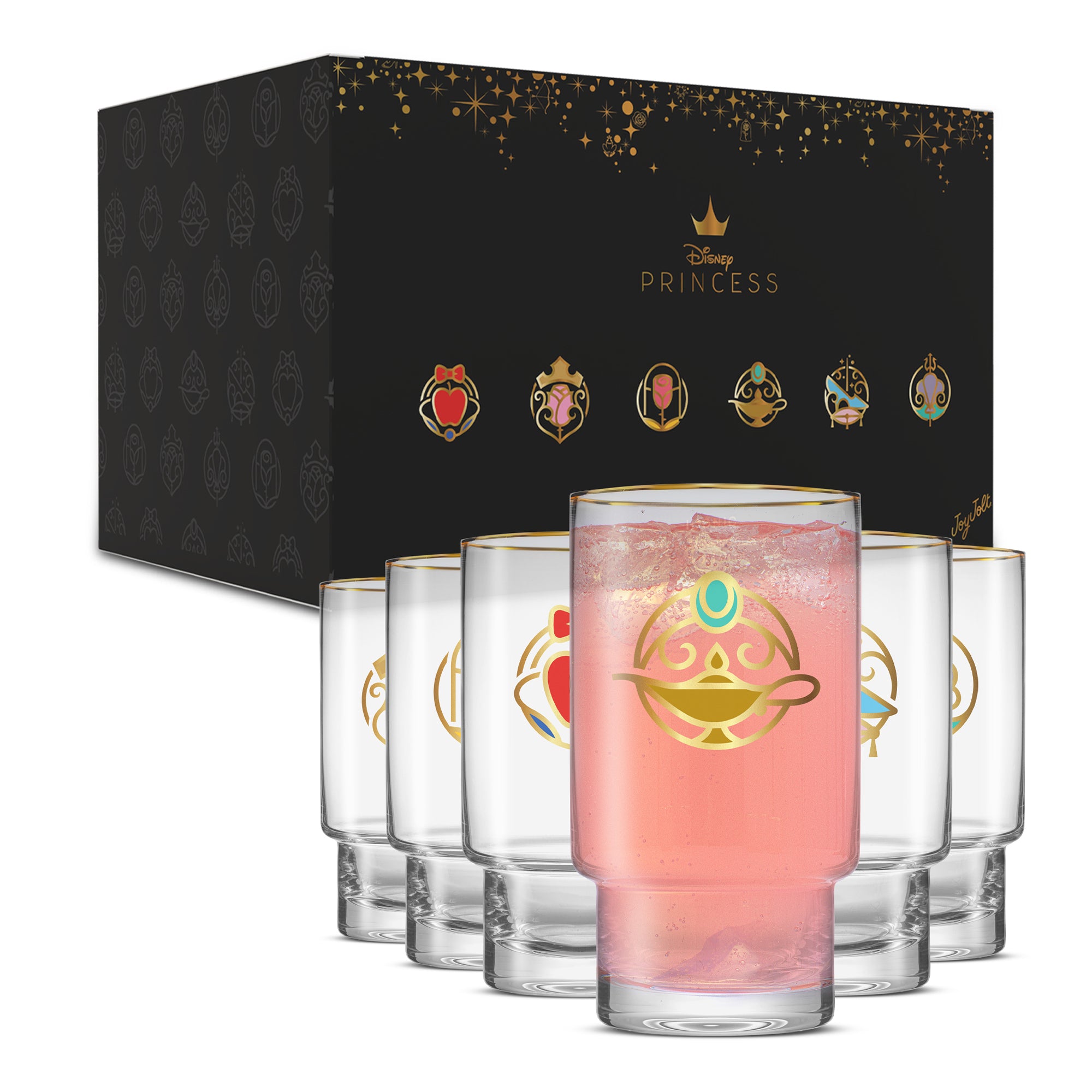 JoyJolt Disney Princess verres hauts 16 oz lot de 6 doré