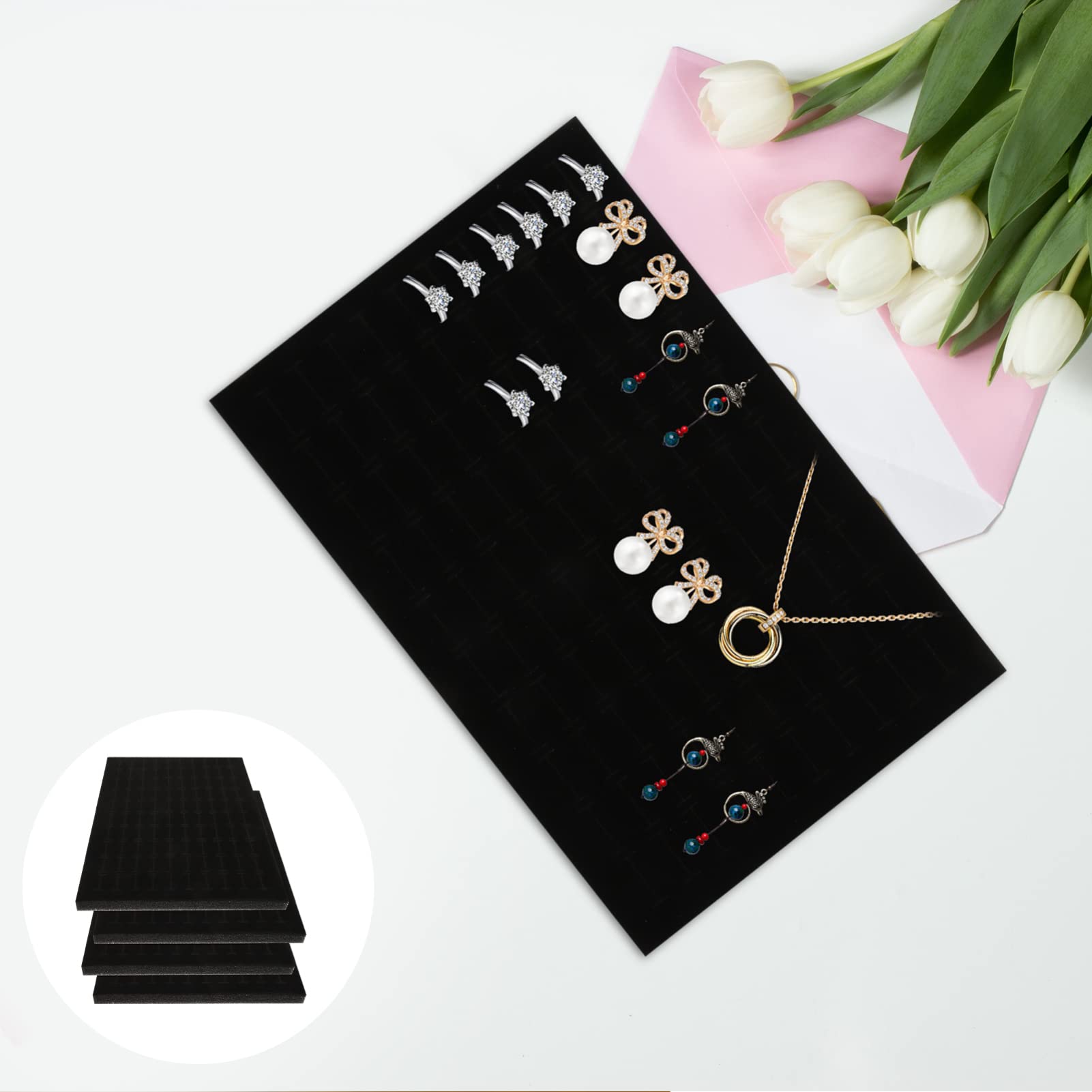 Alipis inserts éponge organisateur bijoux x4 noir 100 cases