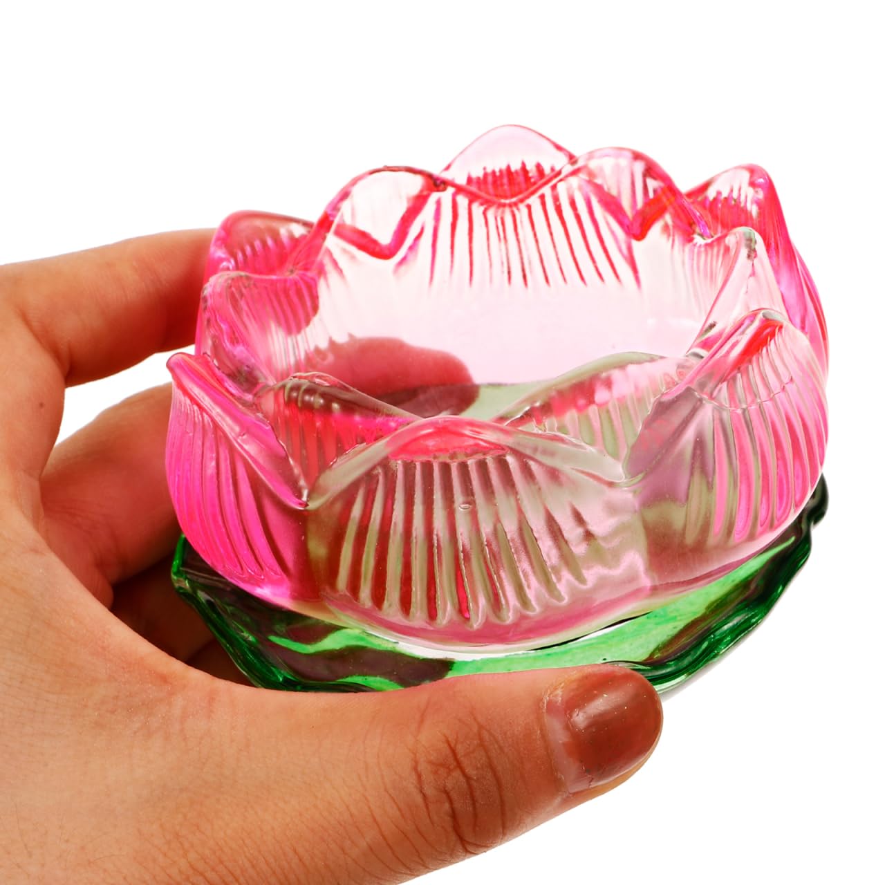 Alipis Bougeoir Lotus Verre Photophore Rose 8cm Fleur