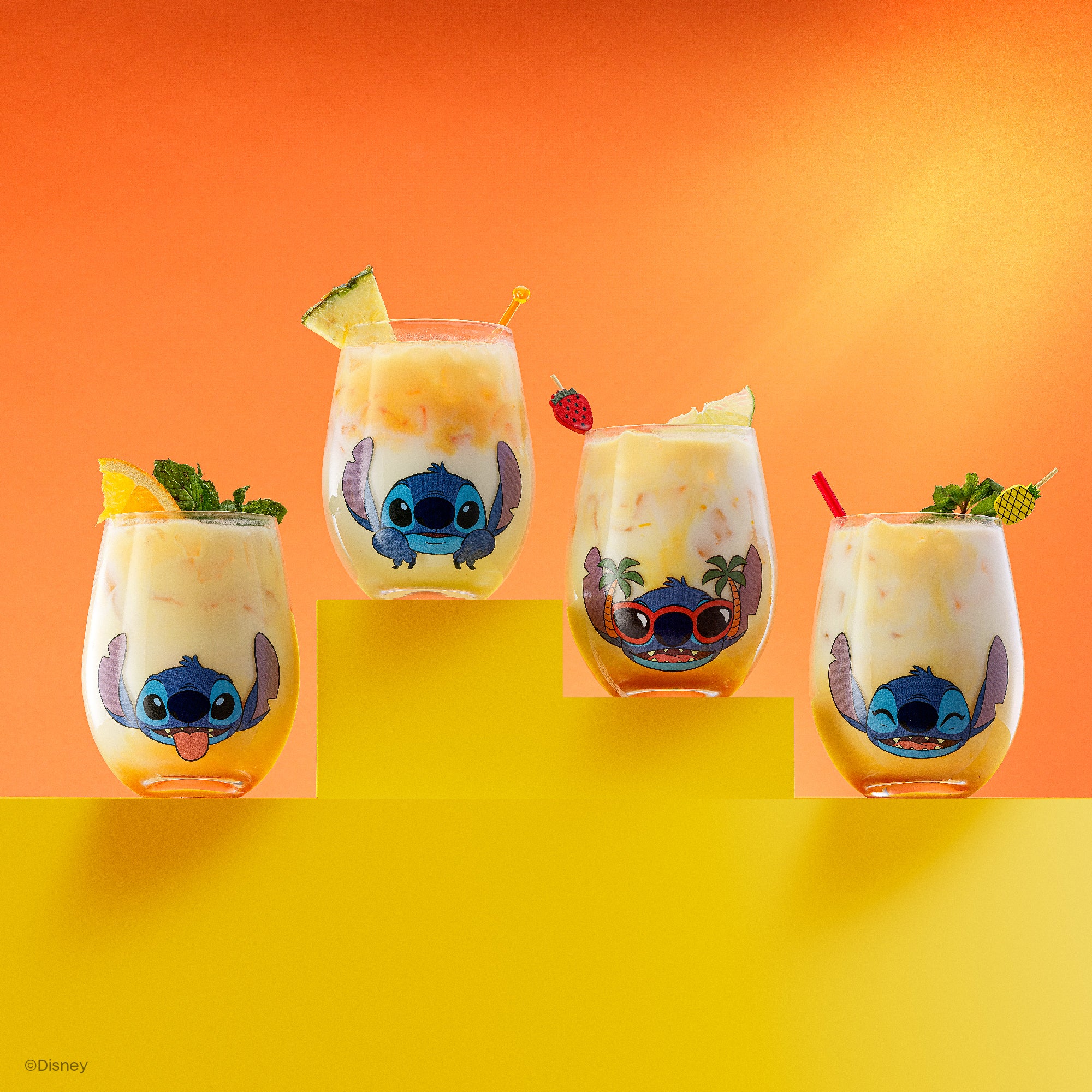 JoyJolt Stitch Silly Sips verres sans pied 4x56 cl