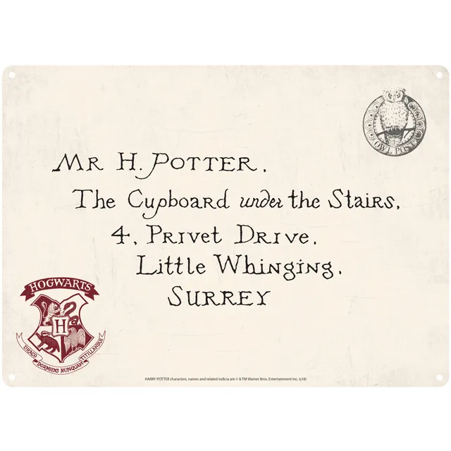 Harry Potter Letters plaque métal A5 blanche 21 cm