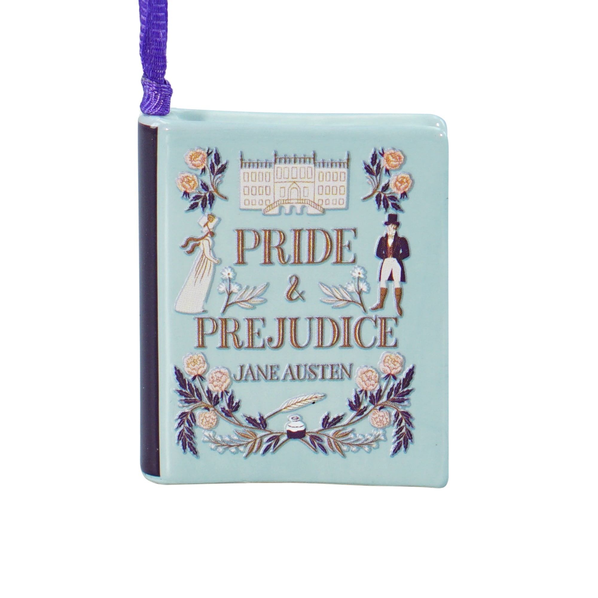 Jane Austen livre décoration à suspendre céramique bleue