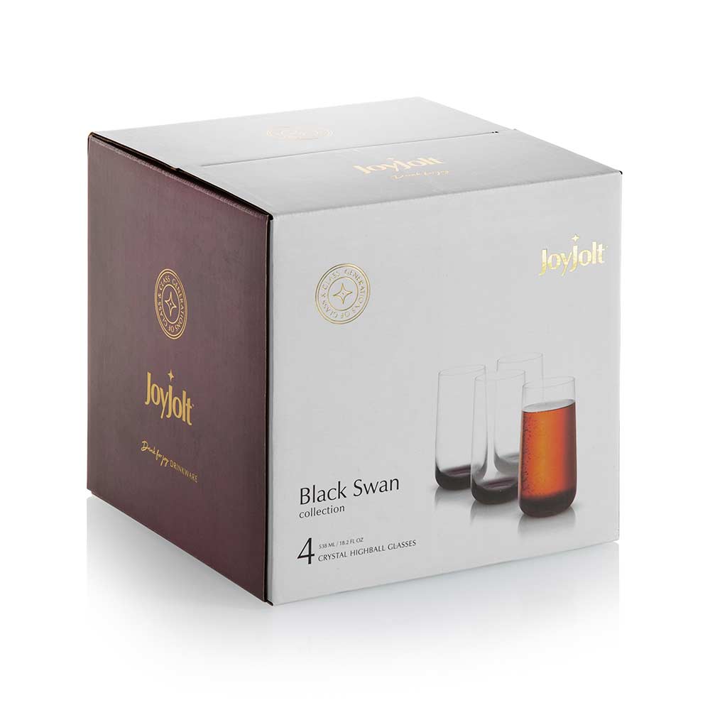 JoyJolt Black Swan Highball verre long drink lot 4 cristal