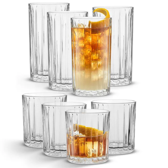 JoyJolt Alina Ribbed verres lot 8 41+35 cl