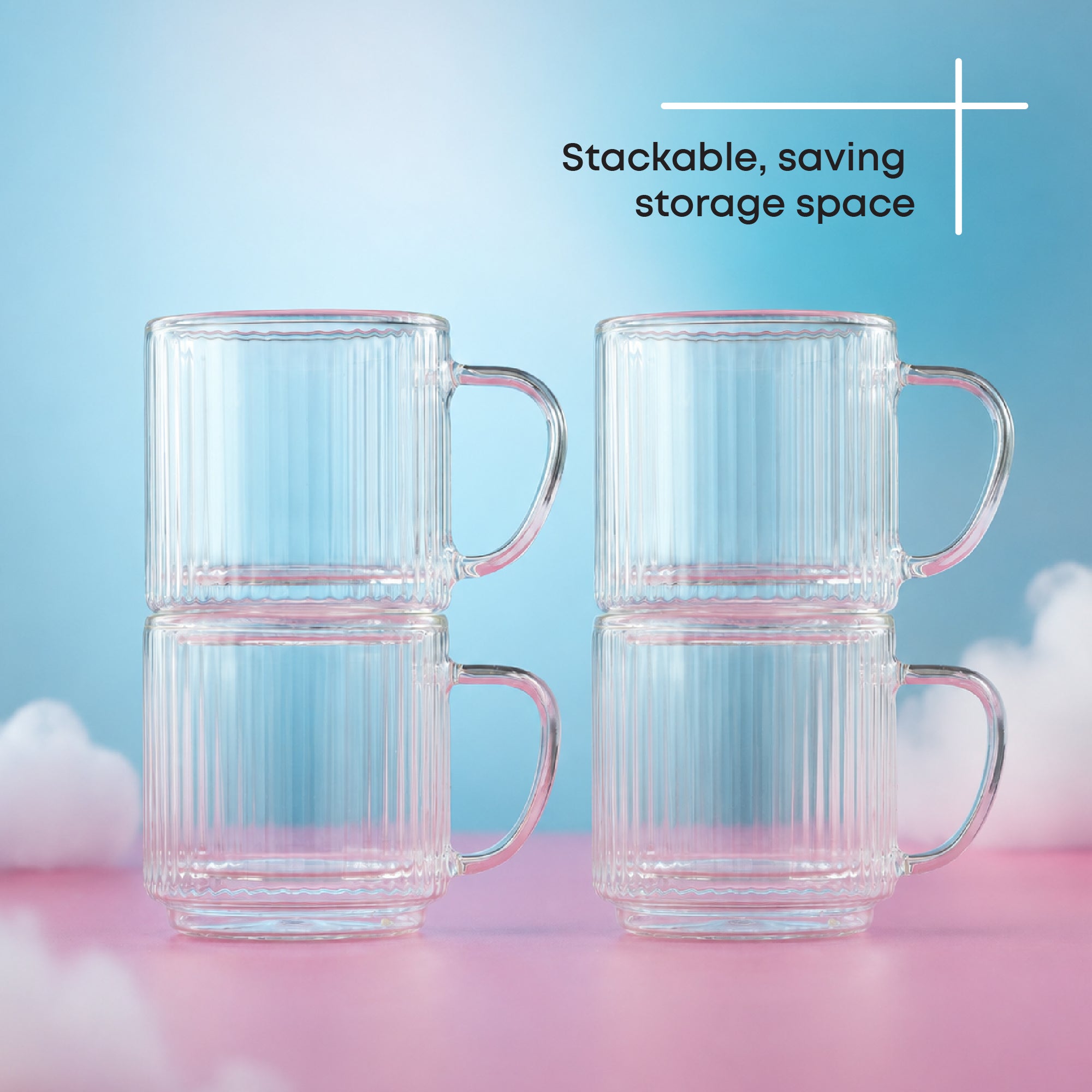 JoyJolt Haven mug verre double paroi cannelé 16cl lot 4
