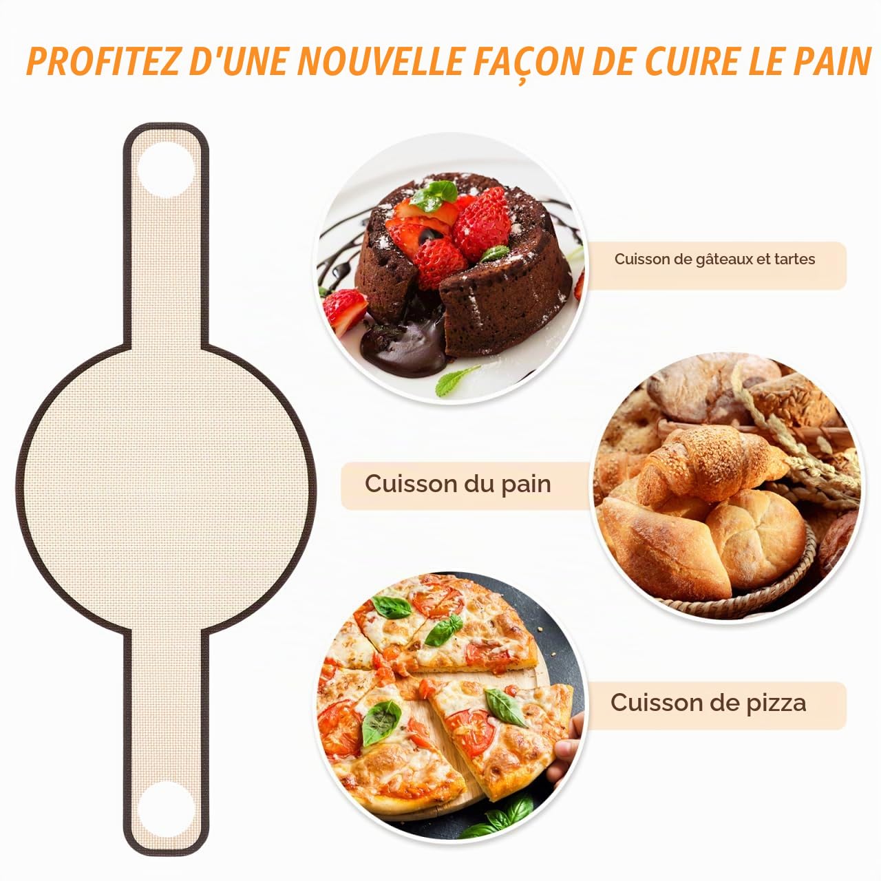 Alipis tapis cuisson pain fibre de verre poignées 52 cm