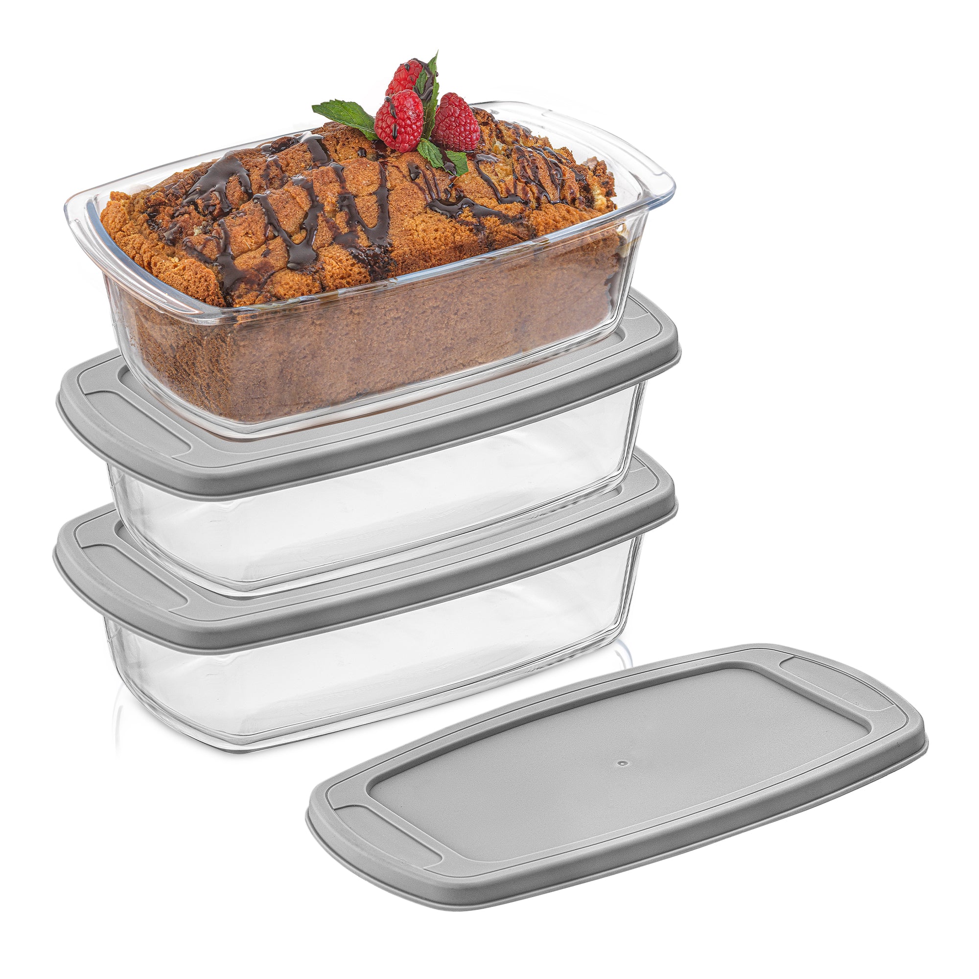 JoyJolt moules à cake verre lot de 3 avec couvercle 142 cl