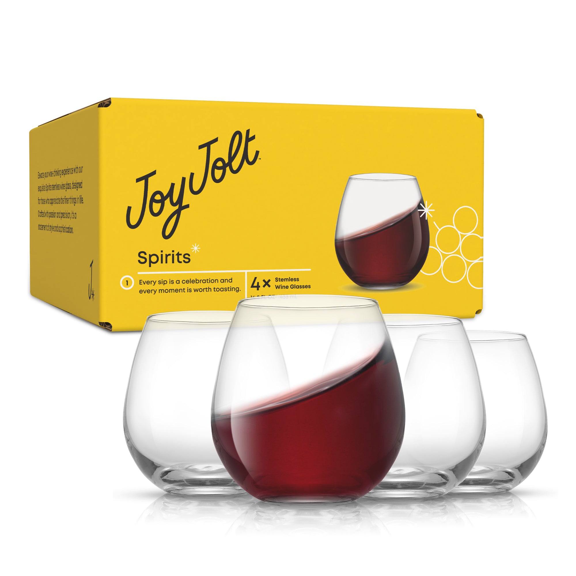 JoyJolt Spirits verres à vin sans pied 14,5 oz x4