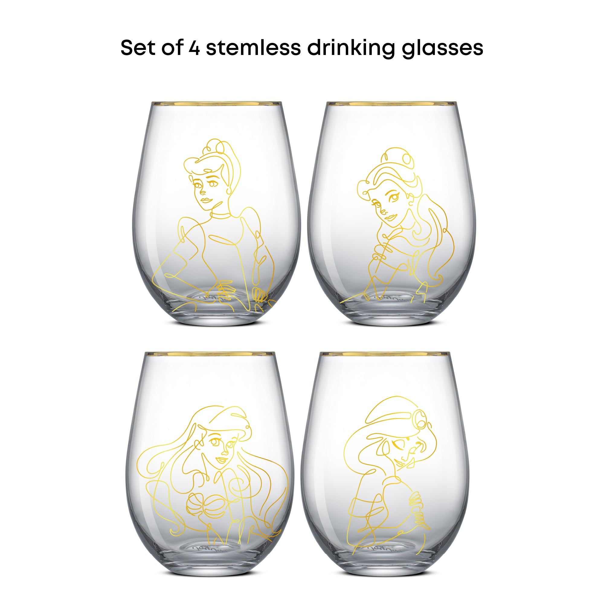 JoyJolt Disney Princess Verre Sans Pied 56 cl Lot 4