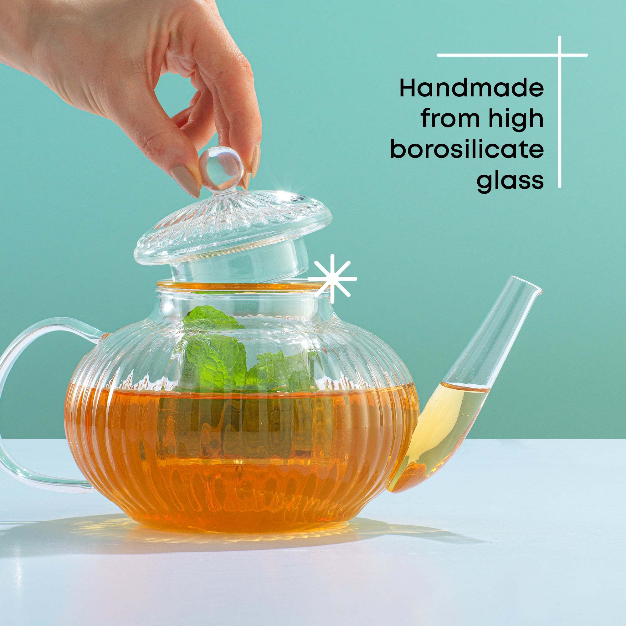 JoyJolt Fluted Théière Verre 1 L avec Infuseur Cannelée
