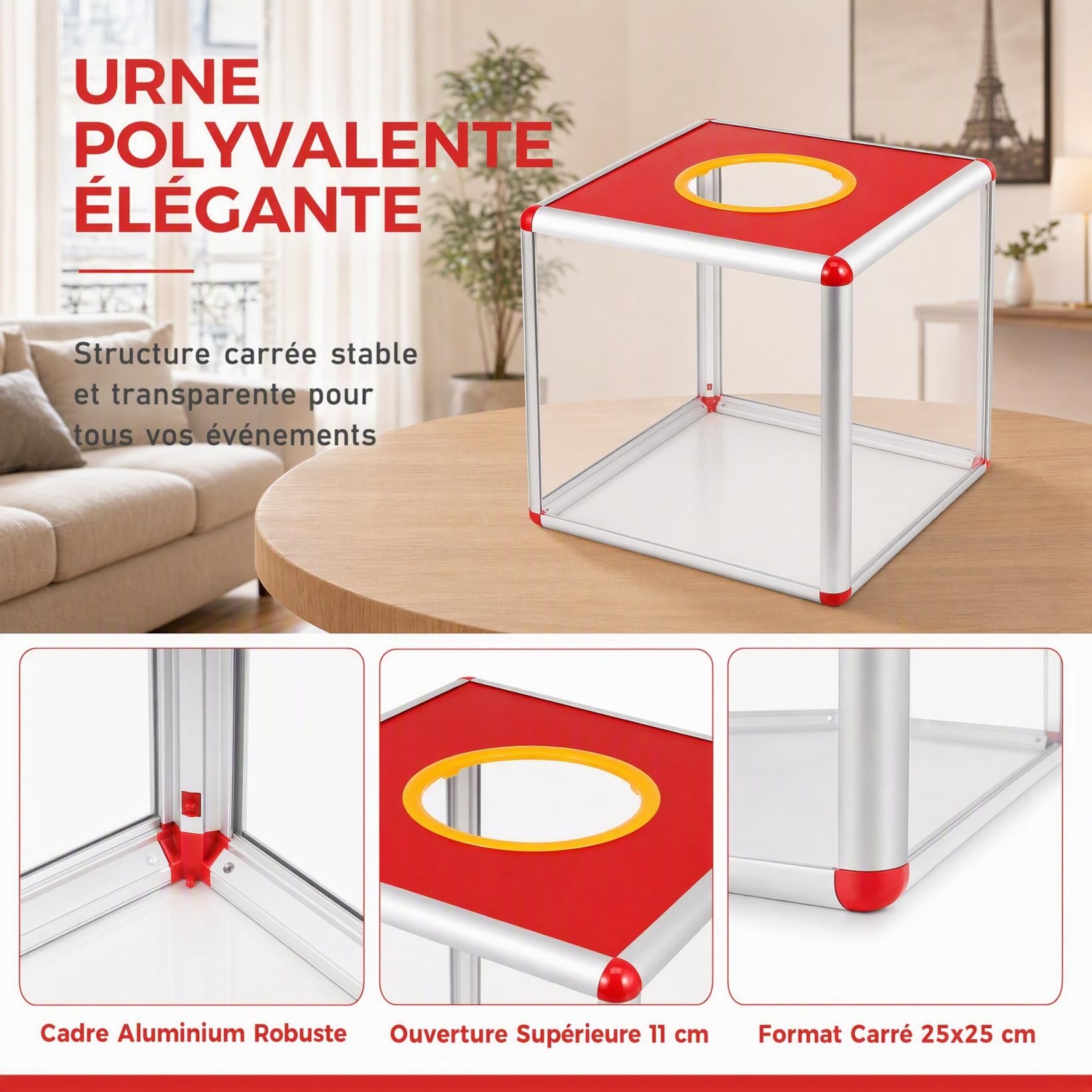 Alipis boîte de loterie urne carrée transparente 25cm
