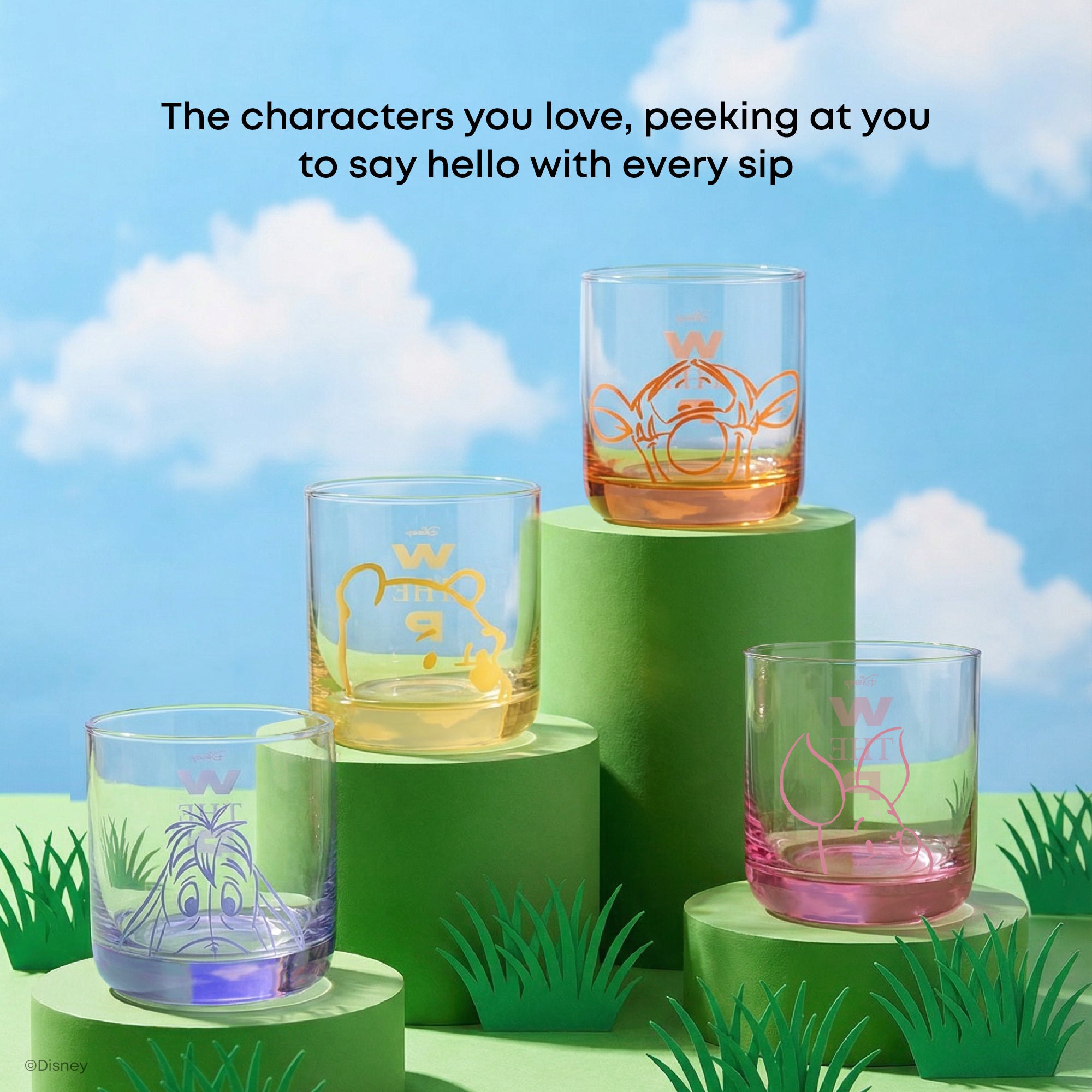 JoyJolt Winnie Peekaboo Pals verres courts lot de 4