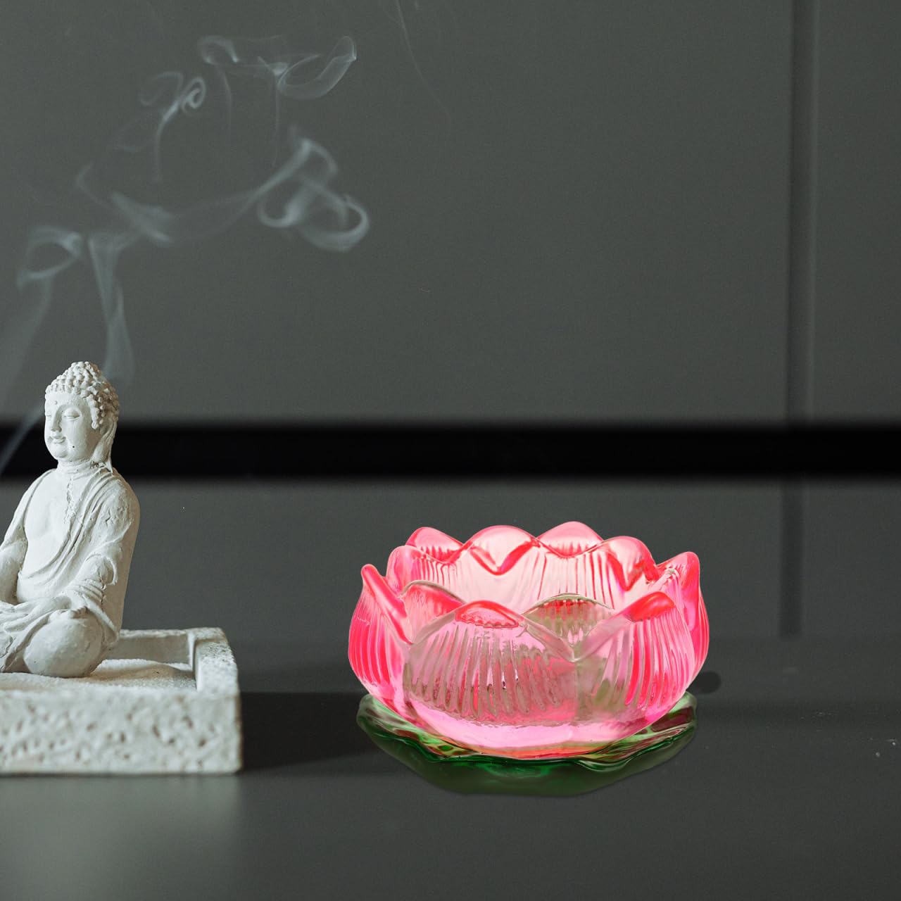 Alipis Bougeoir Lotus Verre Photophore Rose 8cm Fleur