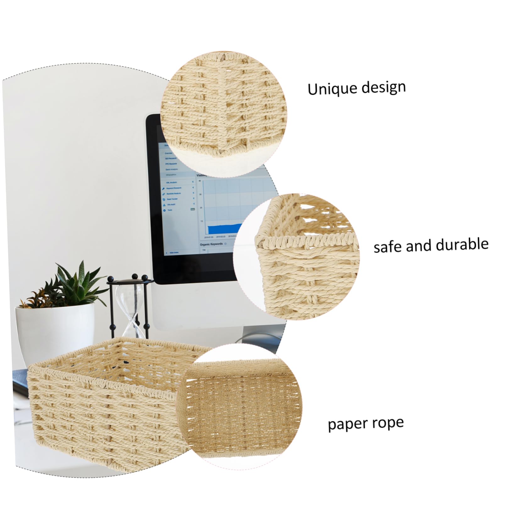 Alipis Panier Rangement Tressé Beige Corde 22cm