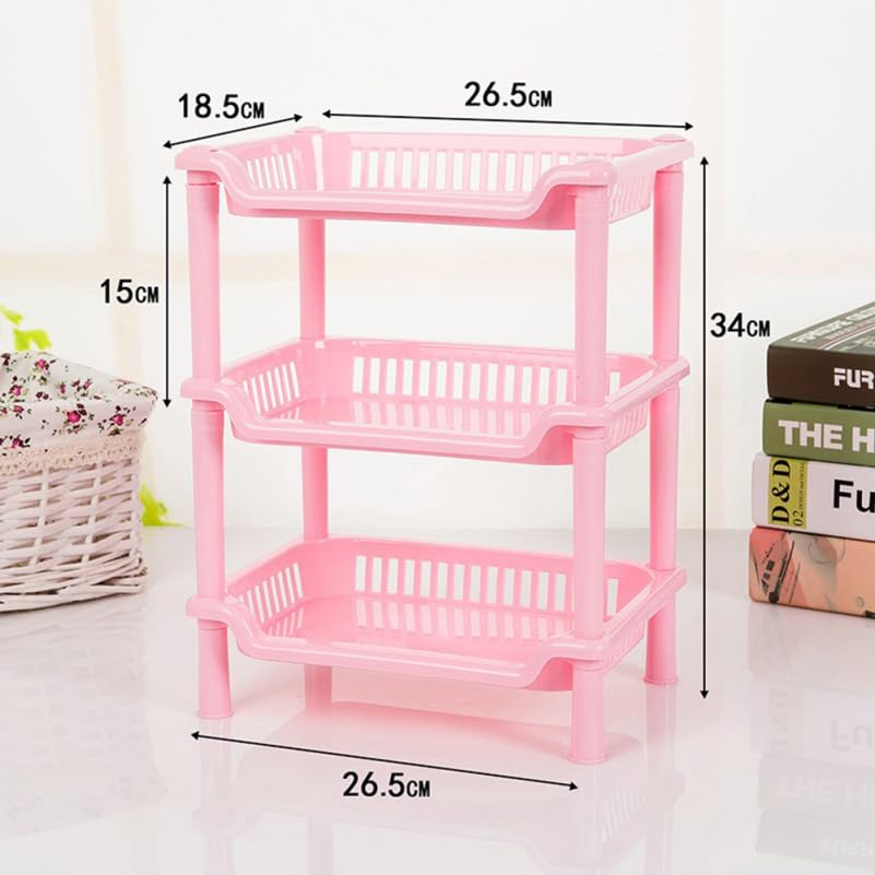 Alipis étagère rangement plastique rose 3 niveaux