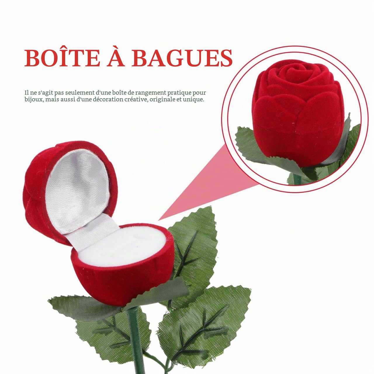 Alipis boîte à bagues rose rouge fleur lot 2