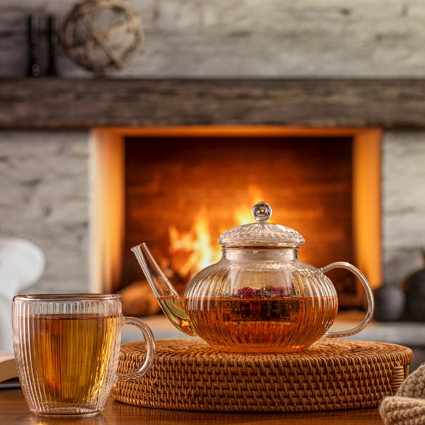 JoyJolt service à thé théière + 2 mugs 13.5 oz verre