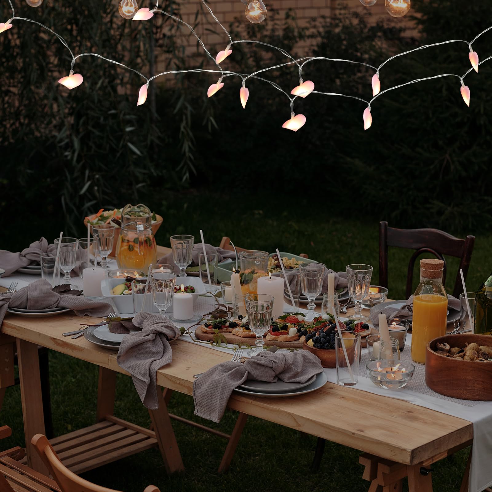 Alipis Cœur guirlande lumineuse tissu LED rose piles