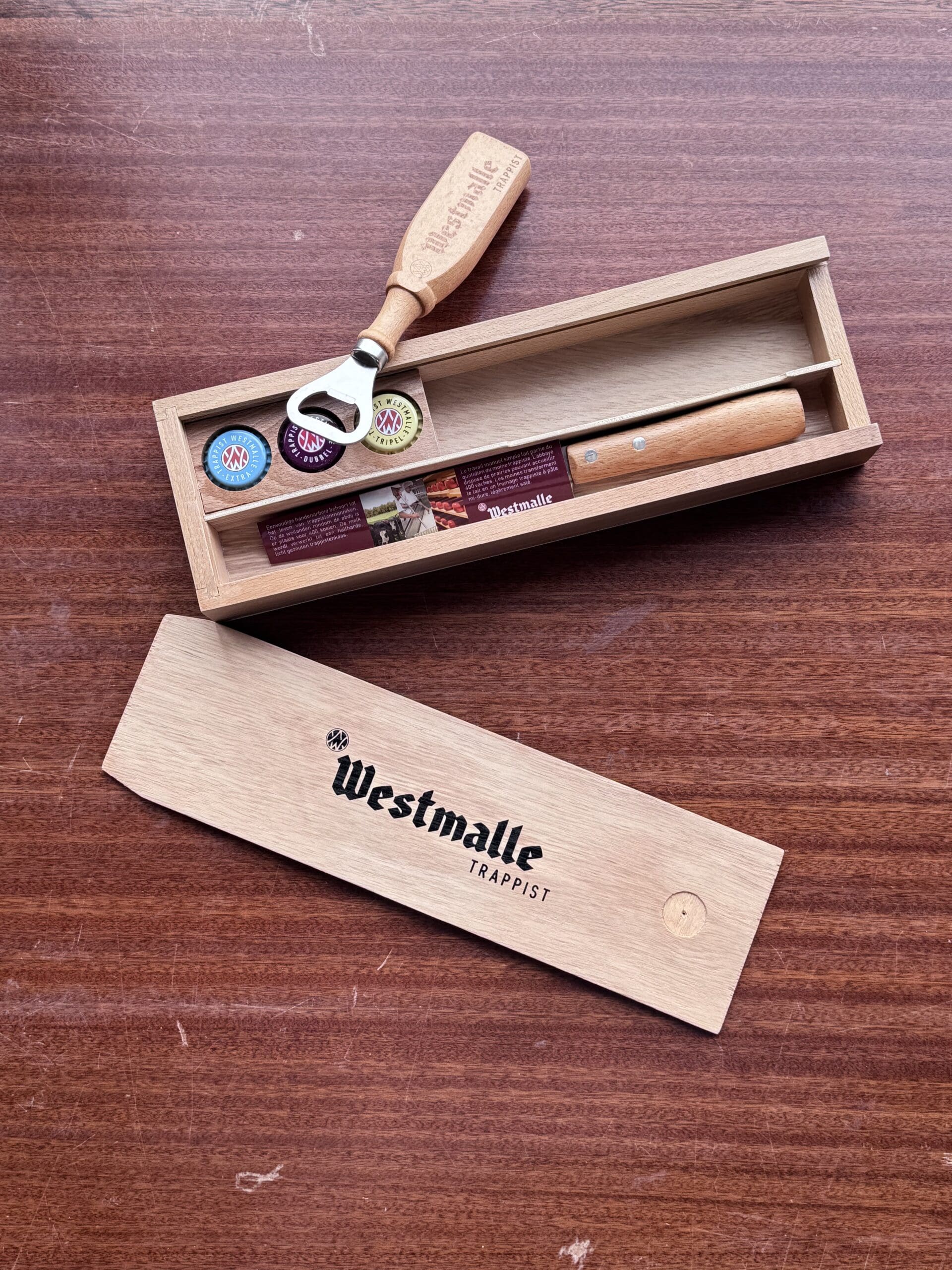 Westmalle coffret cadeau bois couteau décapsuleur