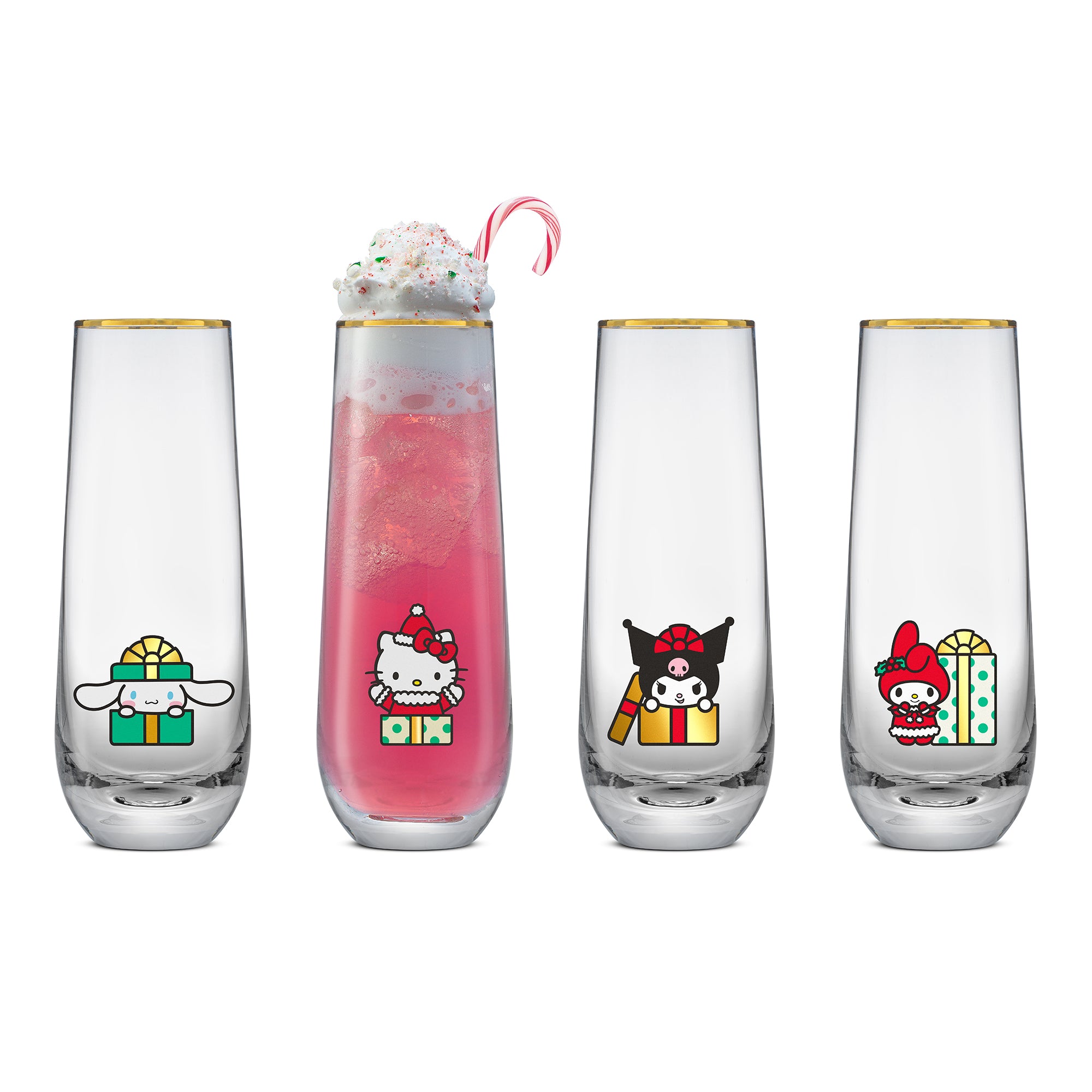 JoyJolt Hello Kitty flûtes sans pied lot 4 Noël 28 cl