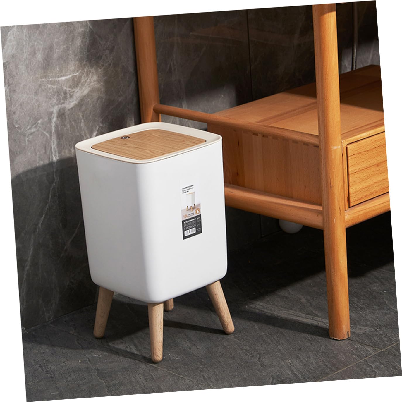 Alipis Poubelle 10L Grain Bois à Couvercle