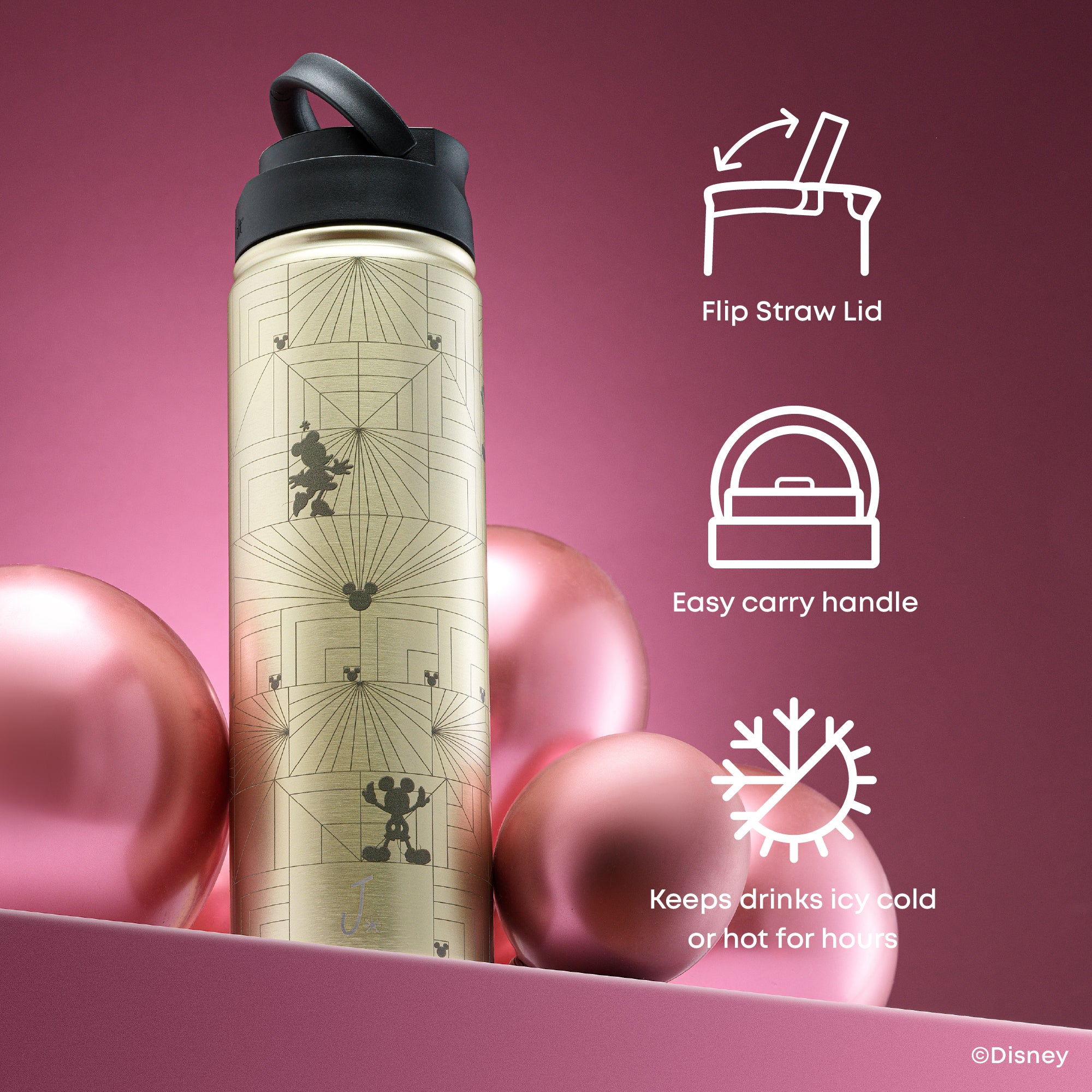 JoyJolt Disney MonoMouse gourde inox 65 cl Mickey Minnie dorée