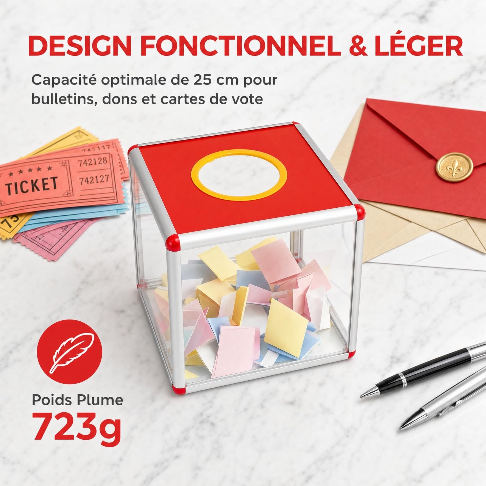 Alipis boîte de loterie urne carrée transparente 25cm