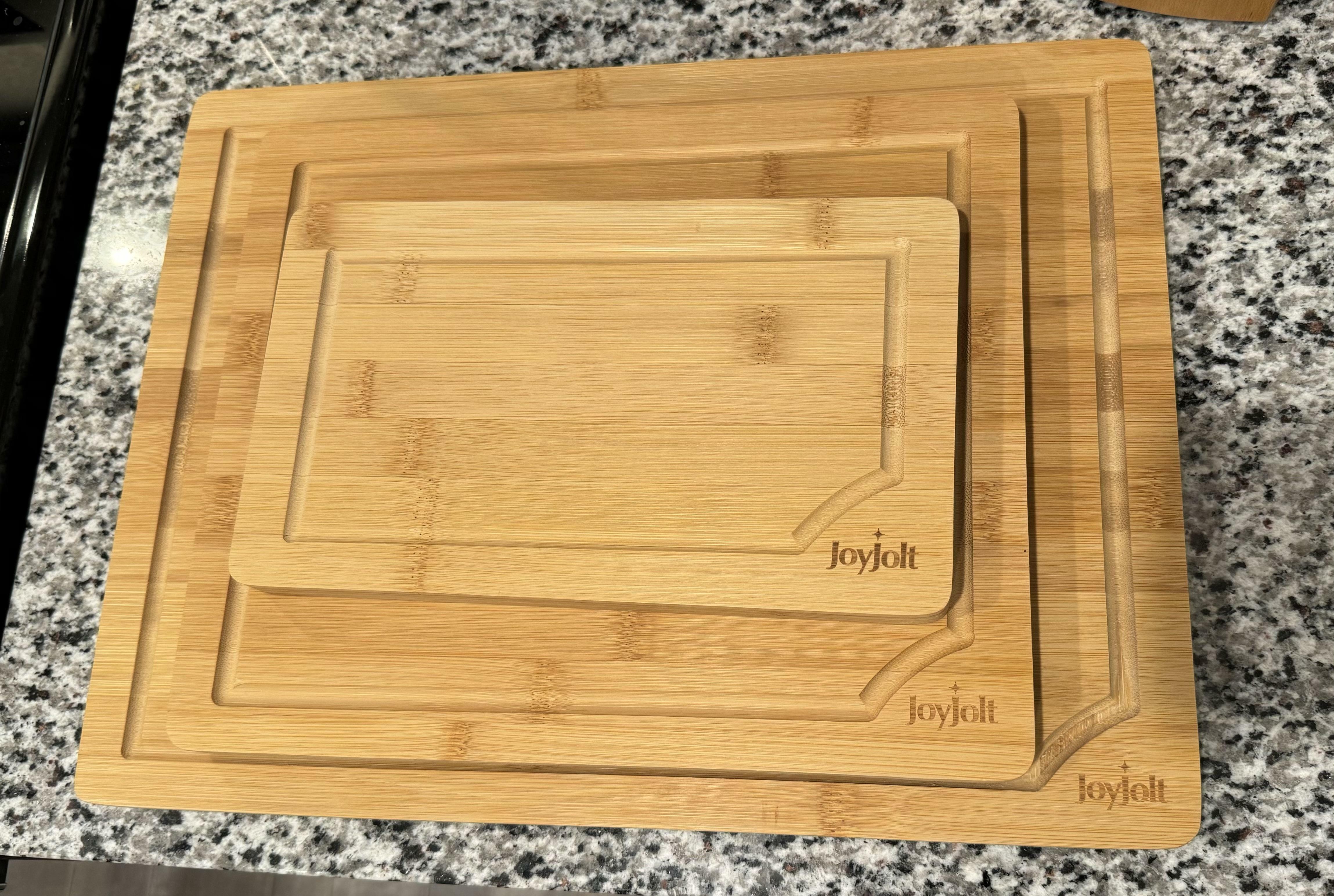 JoyJolt planches à découper bambou lot de 3 rainure jus