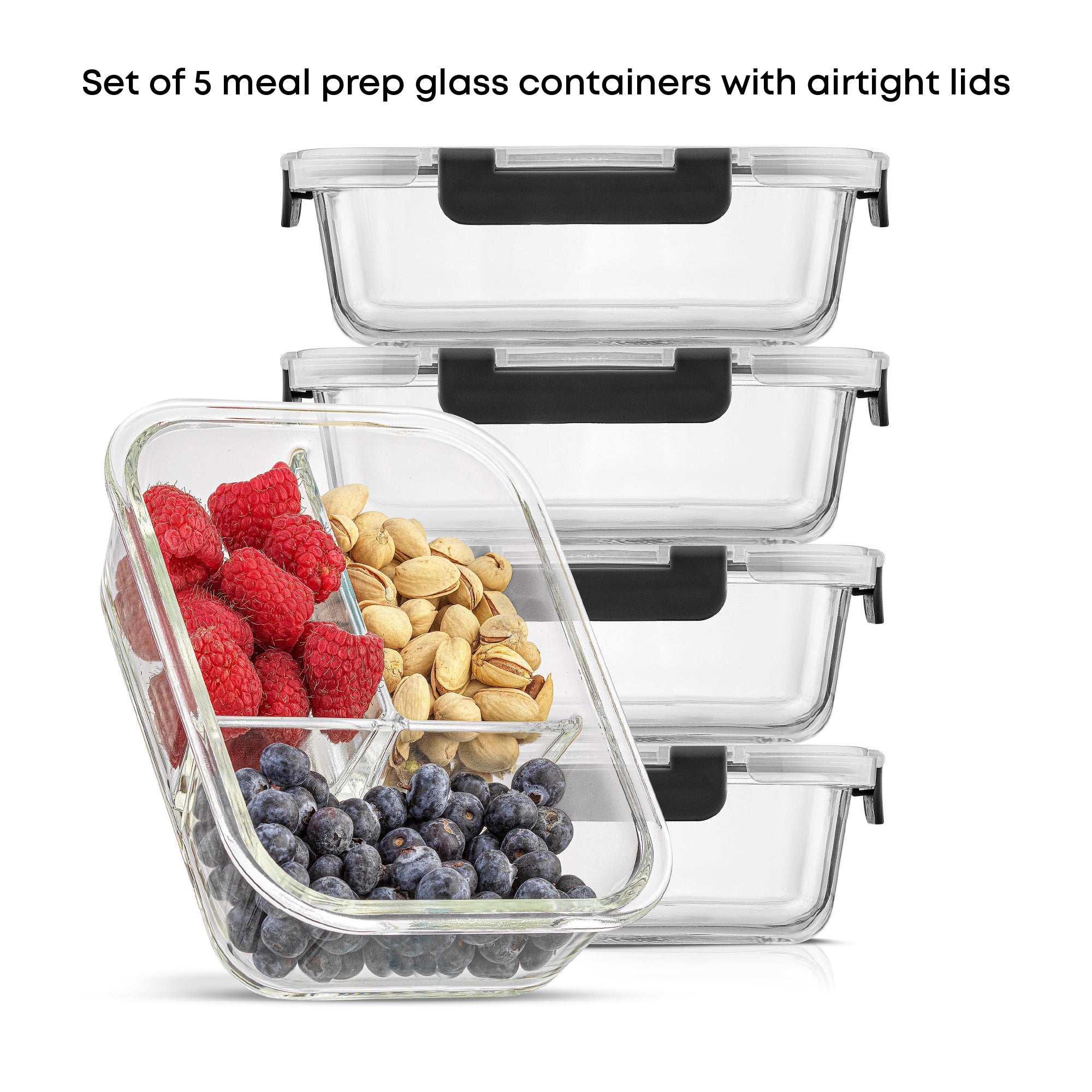 JoyJolt 3-Sectional boite verre repas lot 5 verre 89 cl 3 compartiments