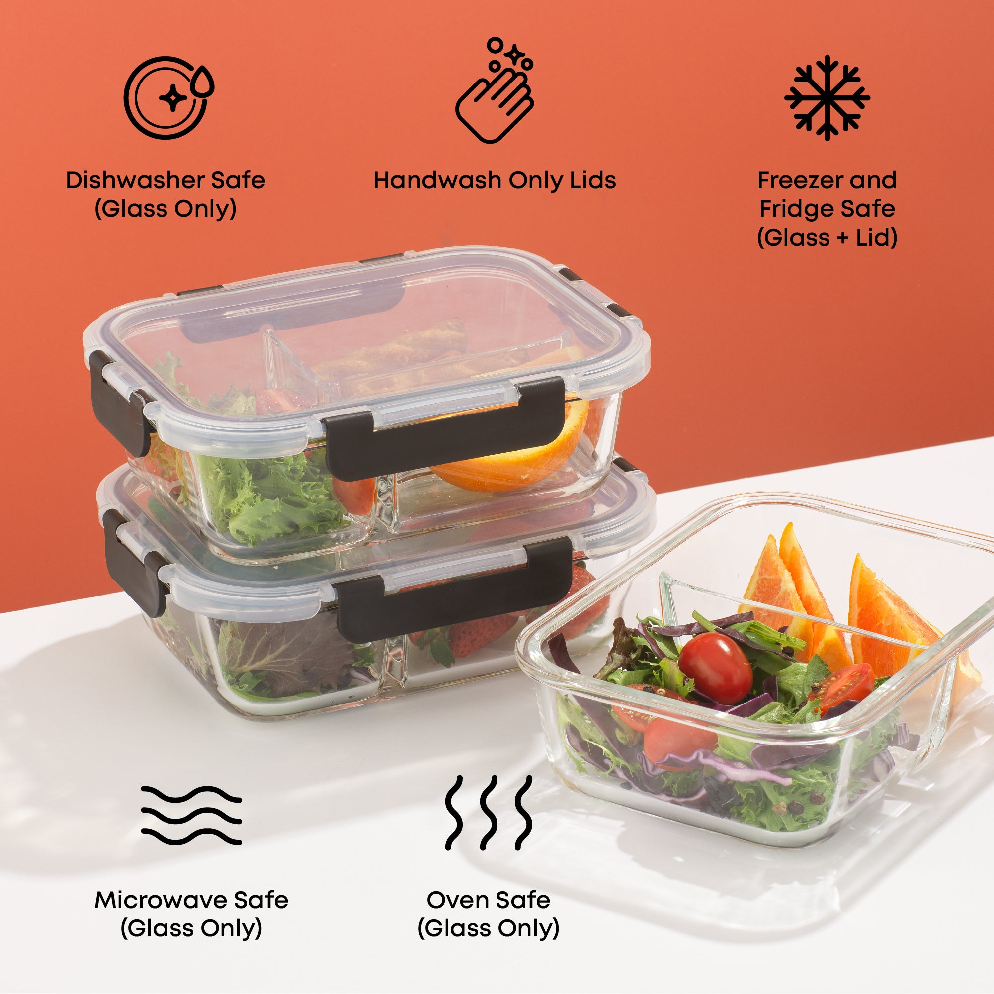 JoyJolt 2-Sectional boite verre repas lot 5 verre 90 cl 2 compartiments