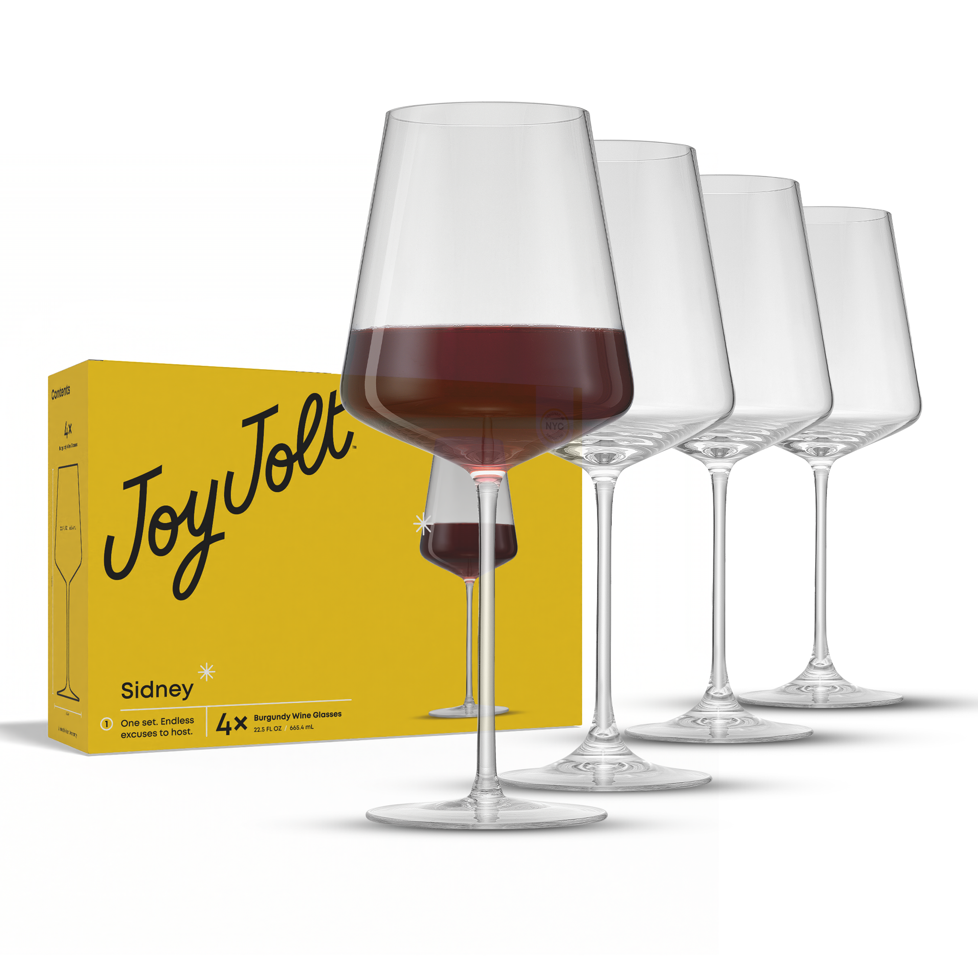 JoyJolt Sidney Burgundy verres à vin rouge lot de 4 cristal