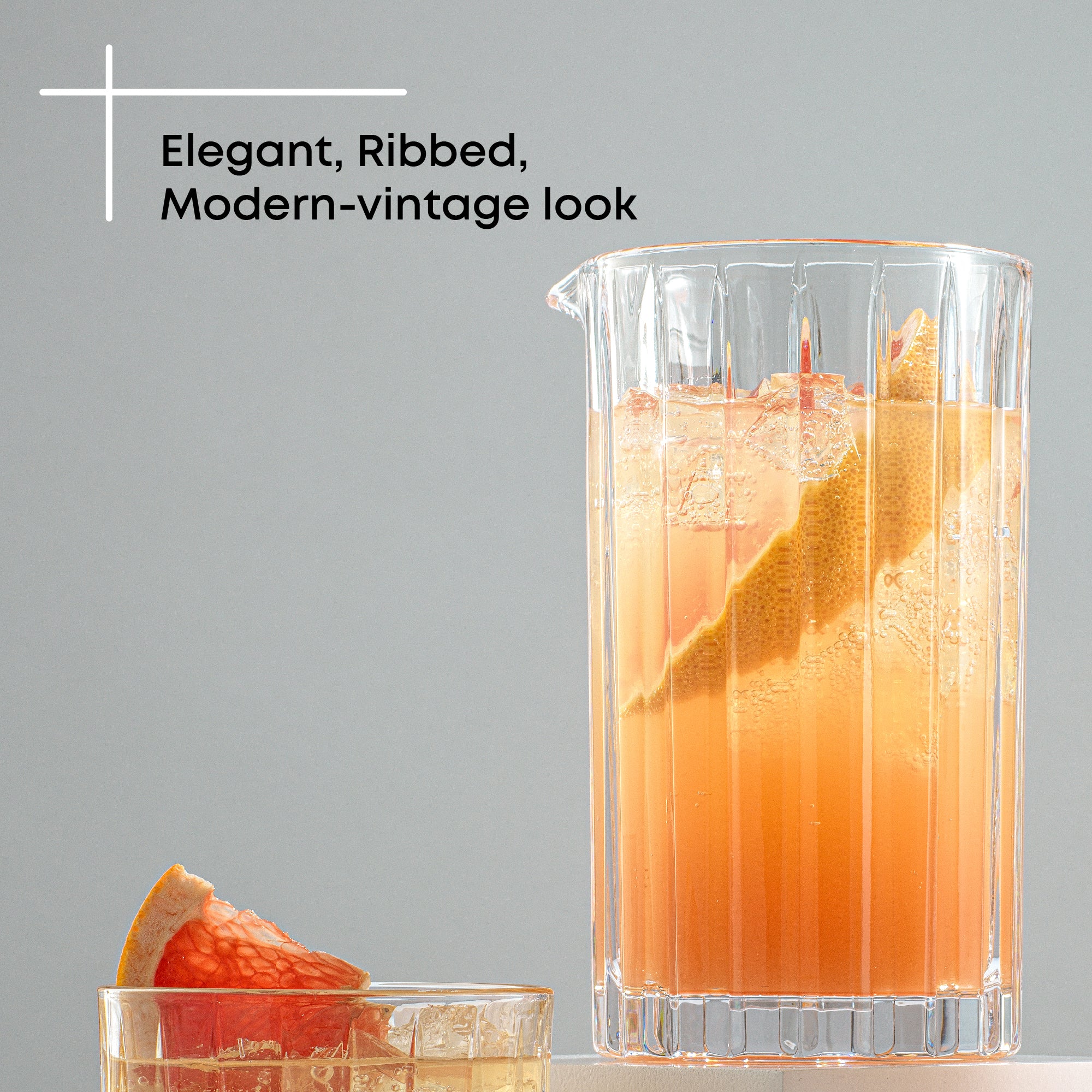 JoyJolt Alina Ribbed pichet à cocktail verre 60 cl strié