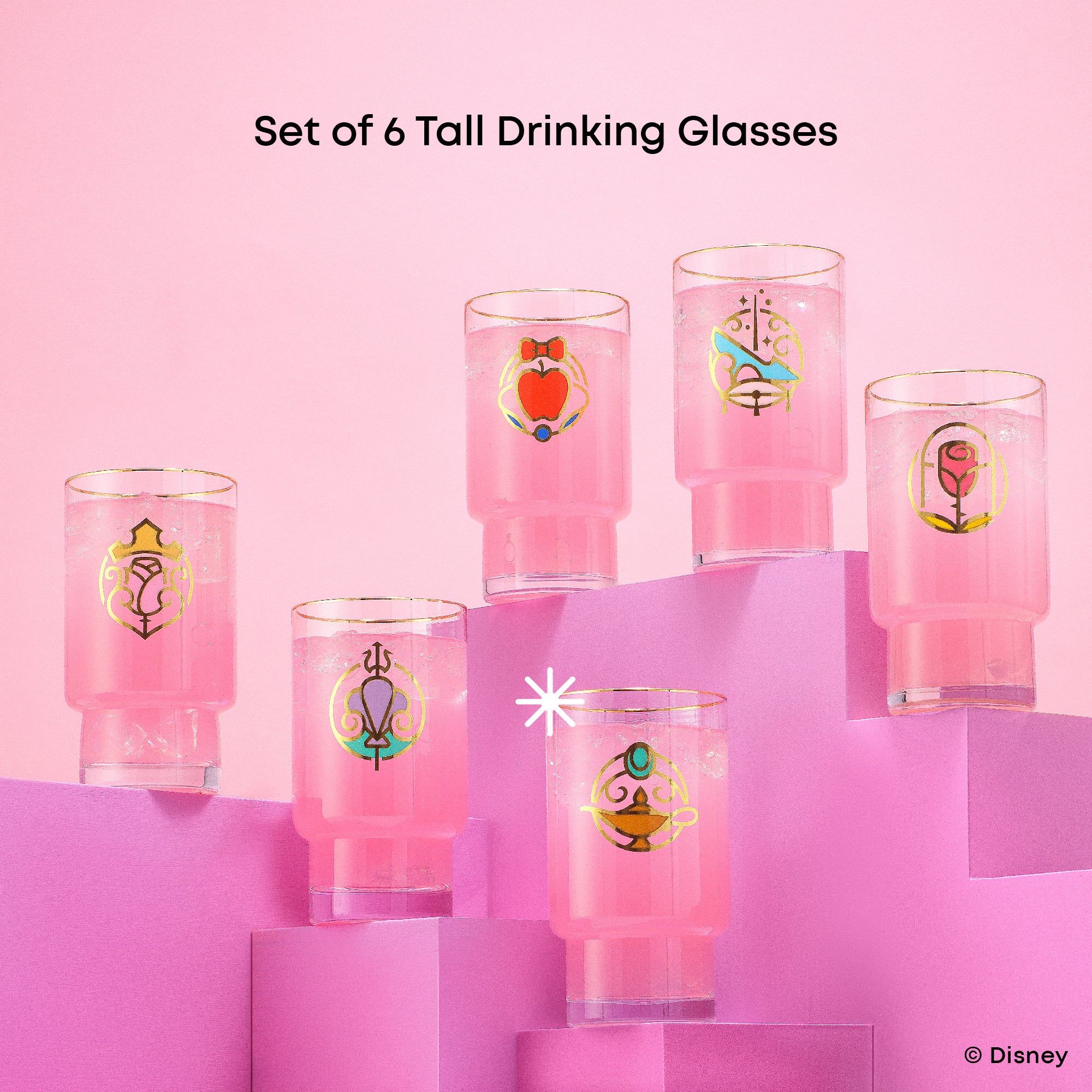 JoyJolt Disney Princess verres hauts 16 oz lot de 6 doré