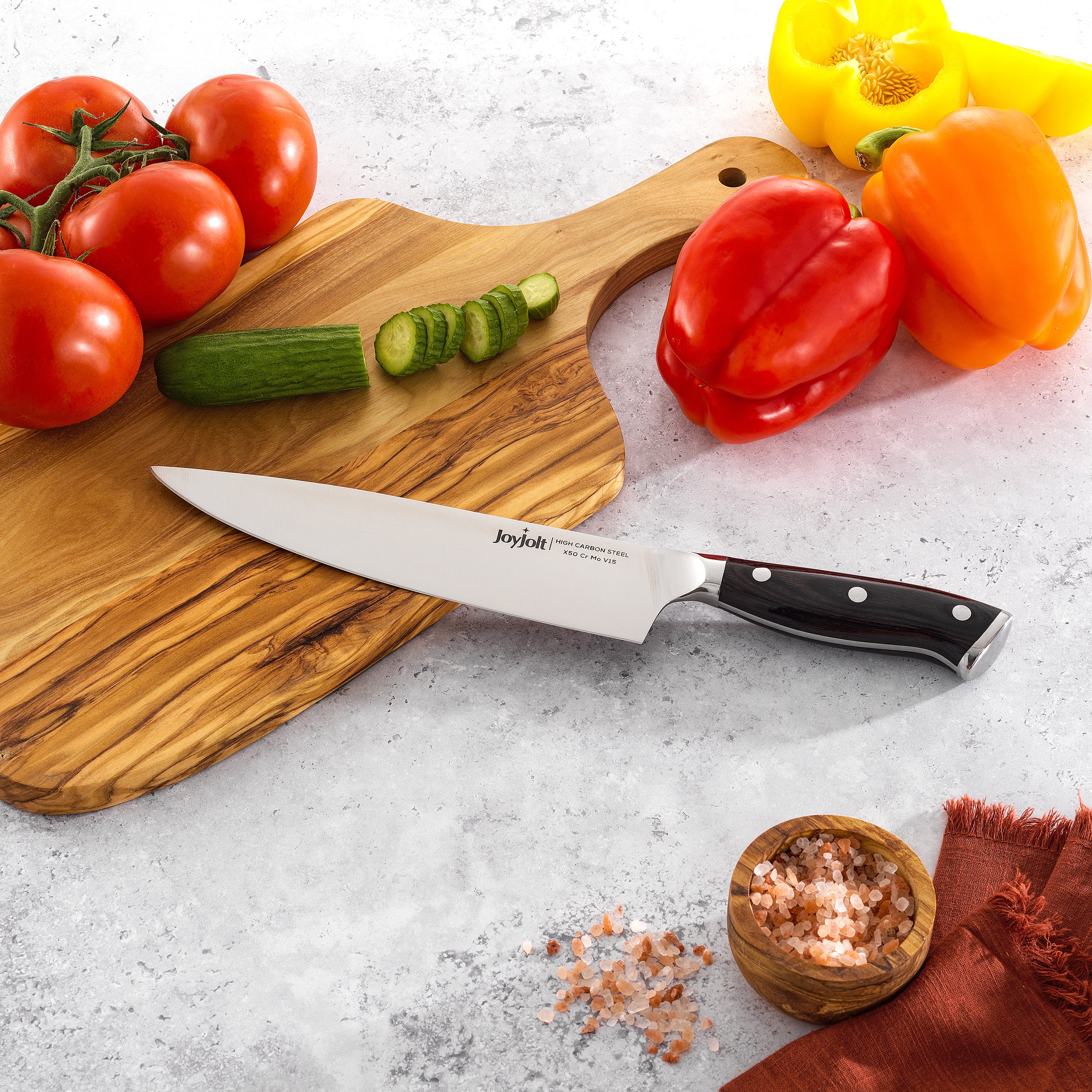 JoyJolt 8 couteau chef cuisine acier 20 cm bois