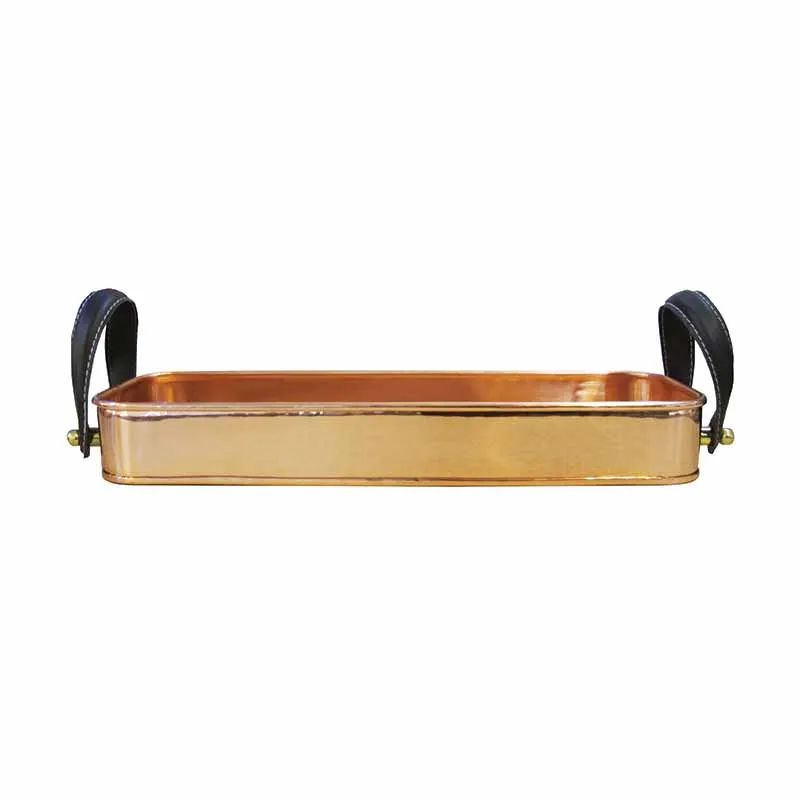 Artis plateau cuivre 40 cm anses cuir