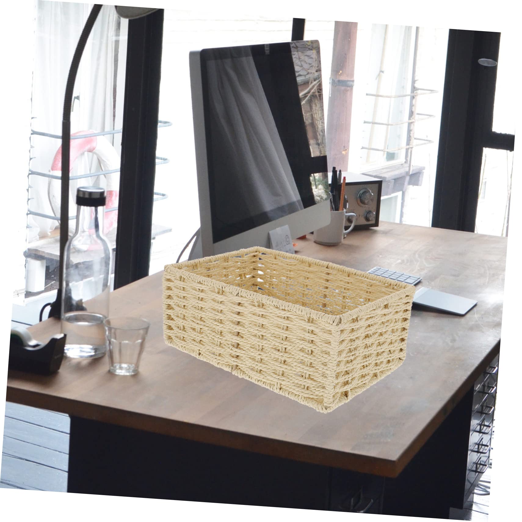Alipis Panier Rangement Tressé Beige Corde 22cm