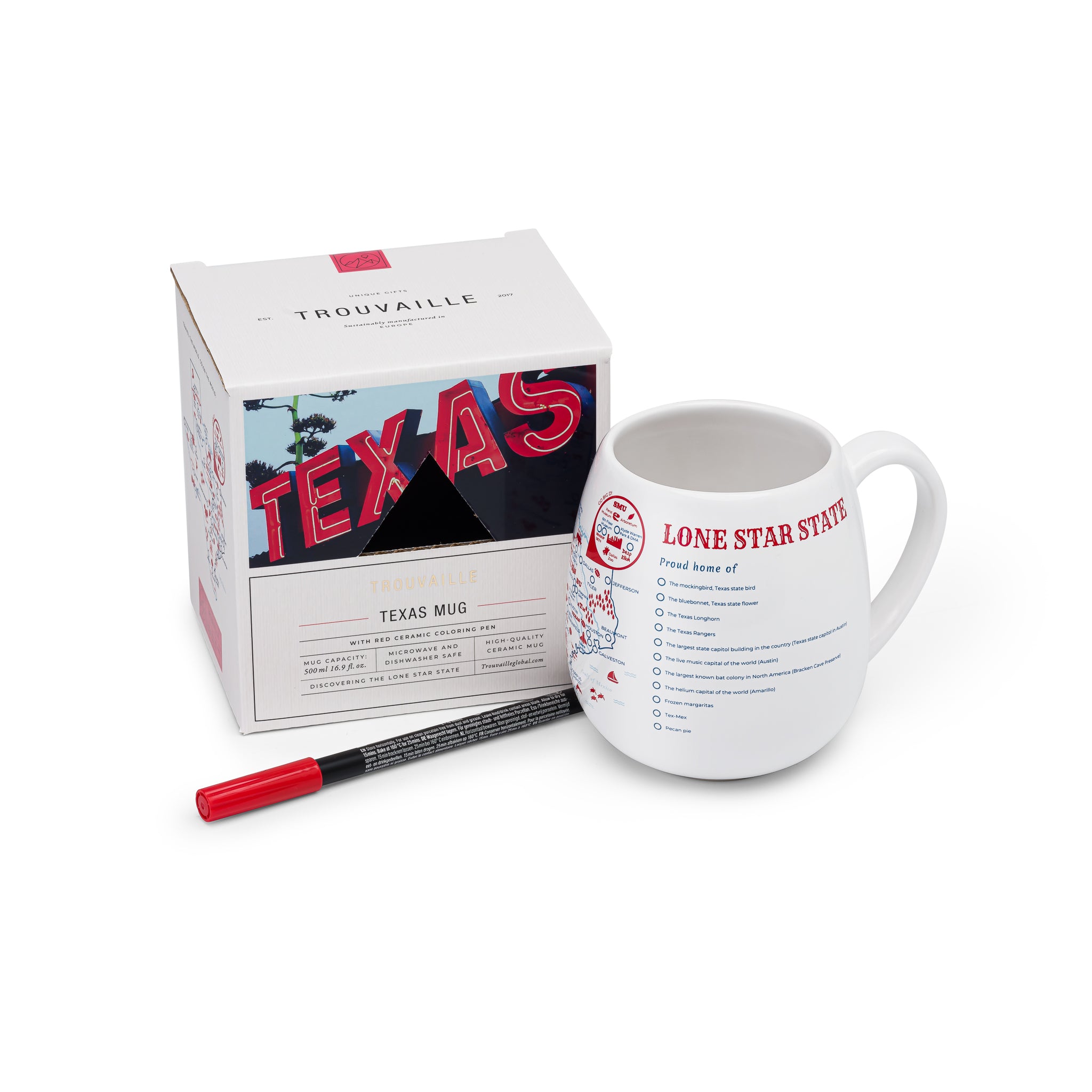 Trouvaille Global Texas Map mug de voyage à colorier