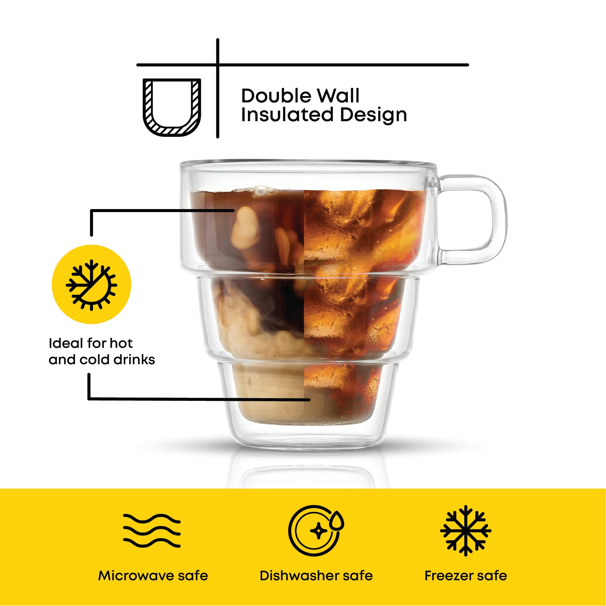 JoyJolt Pila mug verre double paroi 30 cl lot de 2 anse