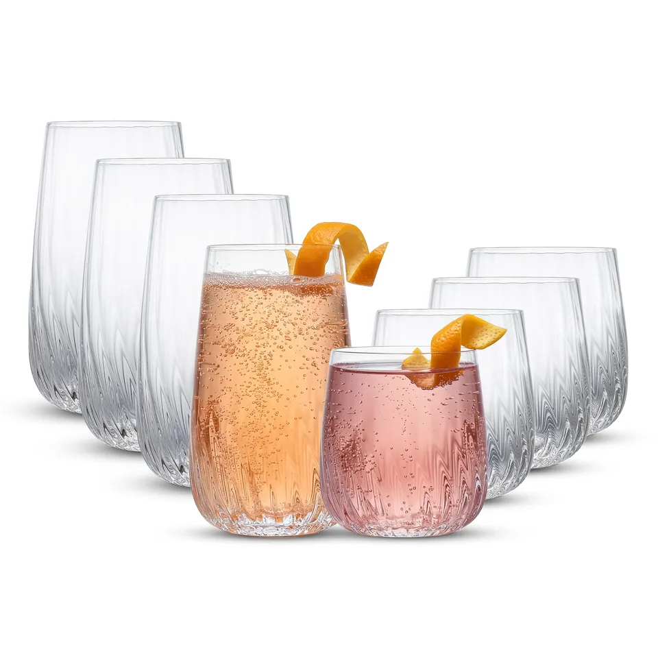 JoyJolt Flow verres 8 pièces 38 et 56 cl striés
