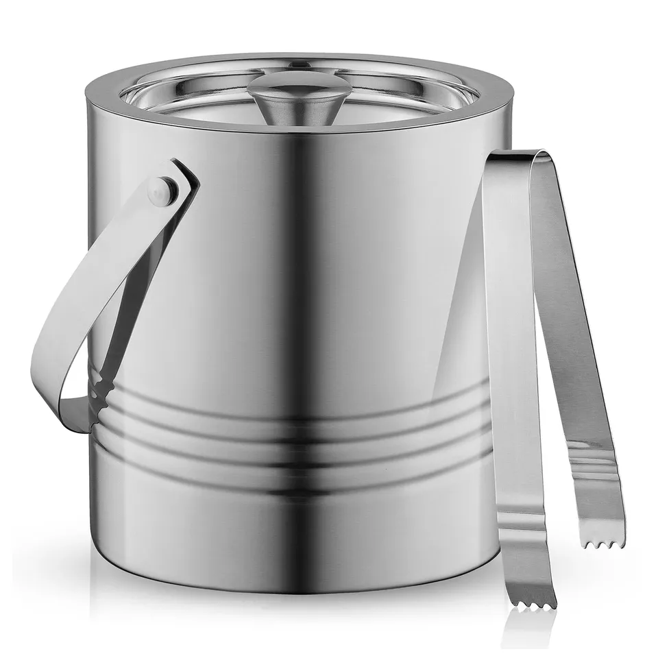 JoyJolt Seau à glace inox double paroi 3 L avec pince
