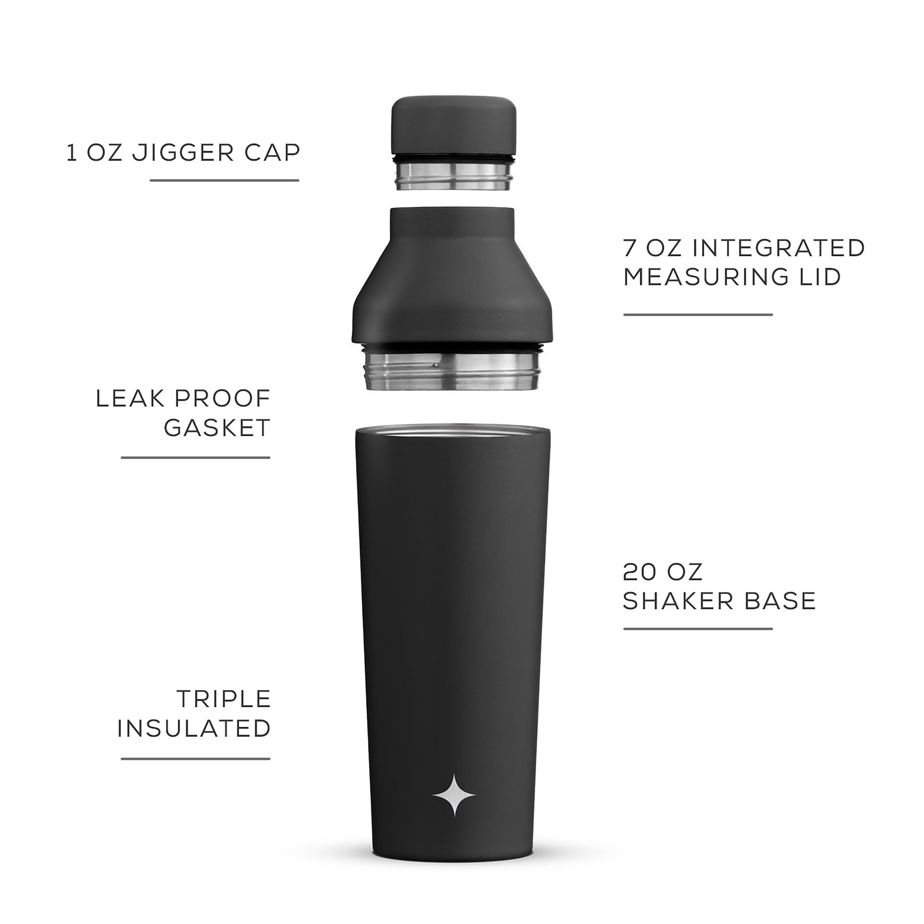 JoyJolt Shaker cocktail isotherme 65 cl noir inox