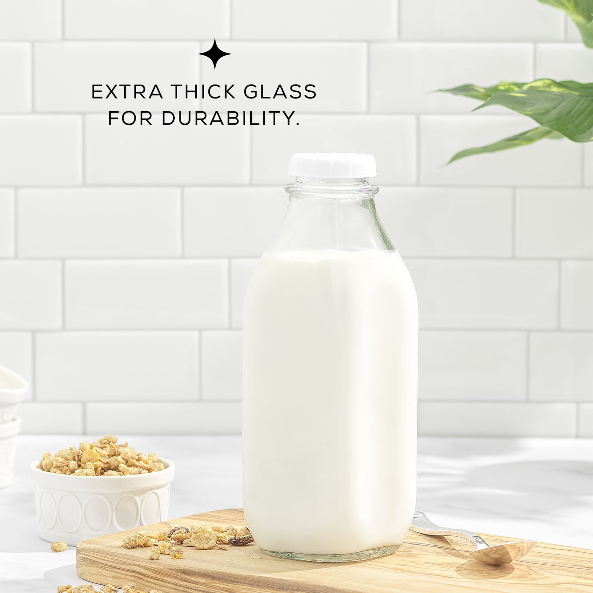 JoyJolt bouteille lait verre 96 cl lot 3 avec bec verseur