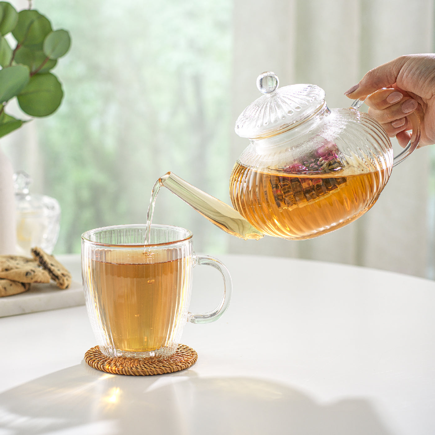 JoyJolt service à thé théière + 2 mugs 13.5 oz verre
