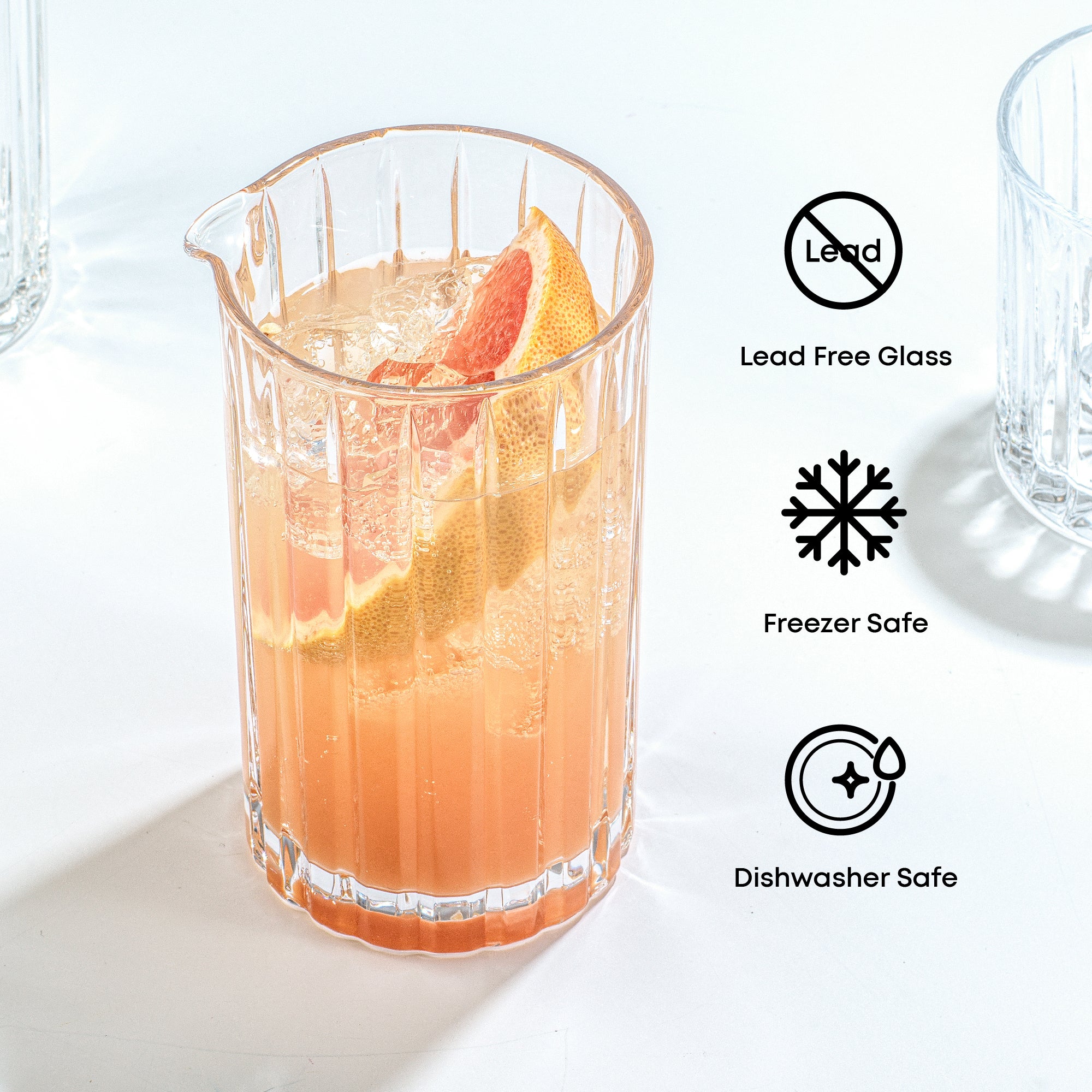 JoyJolt Alina Ribbed pichet à cocktail verre 60 cl strié