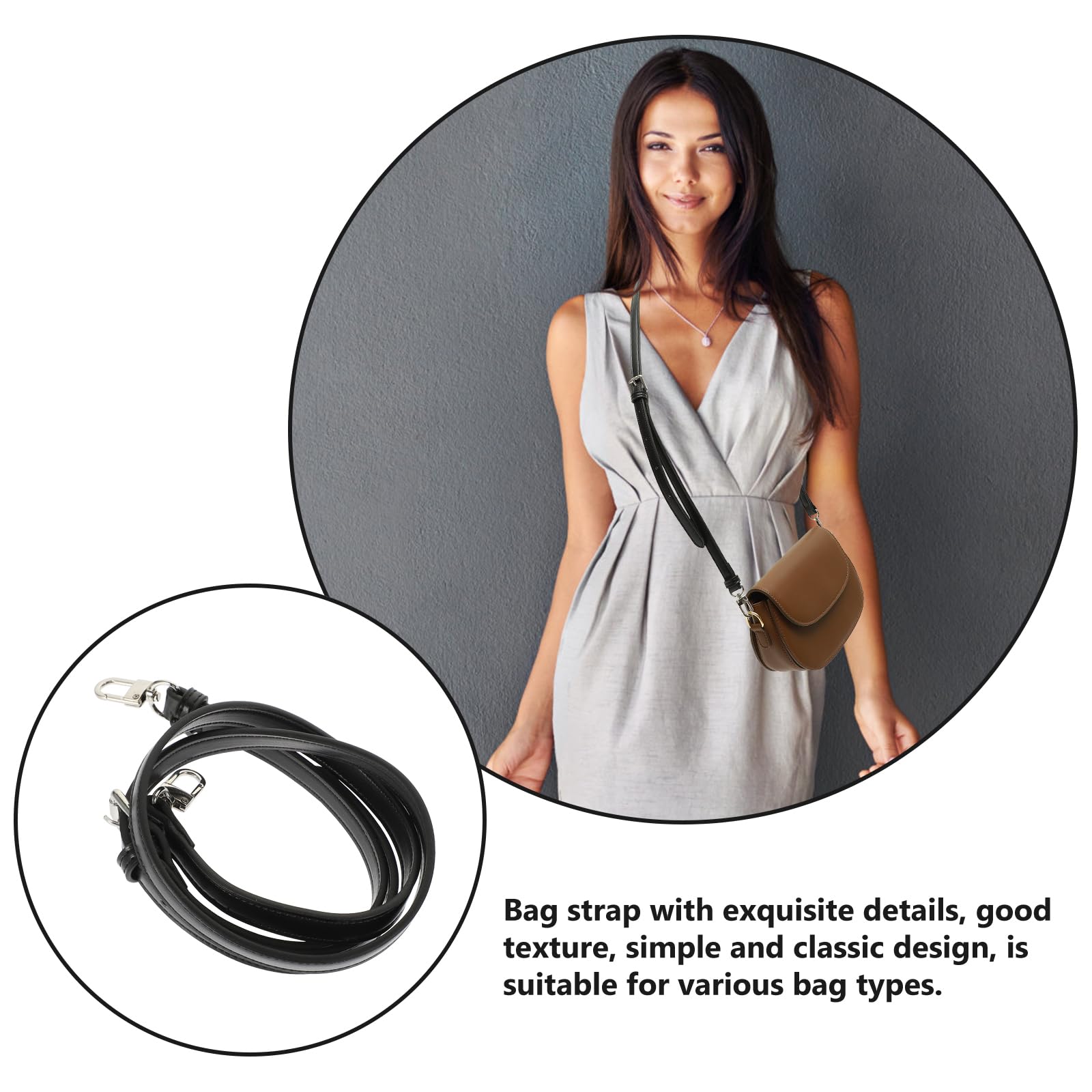 Alipis Sangle Sac Bandoulière Cuir PU Noire Réglable 90cm