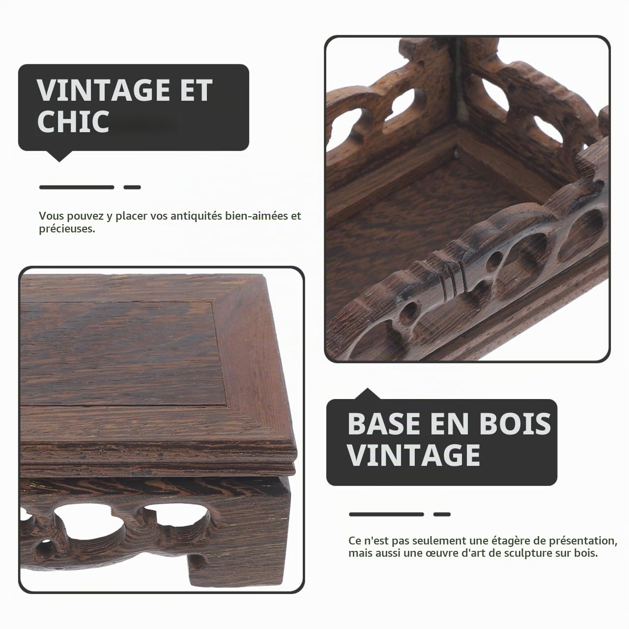 Alipis support plante bois socle asiatique 13x7 cm