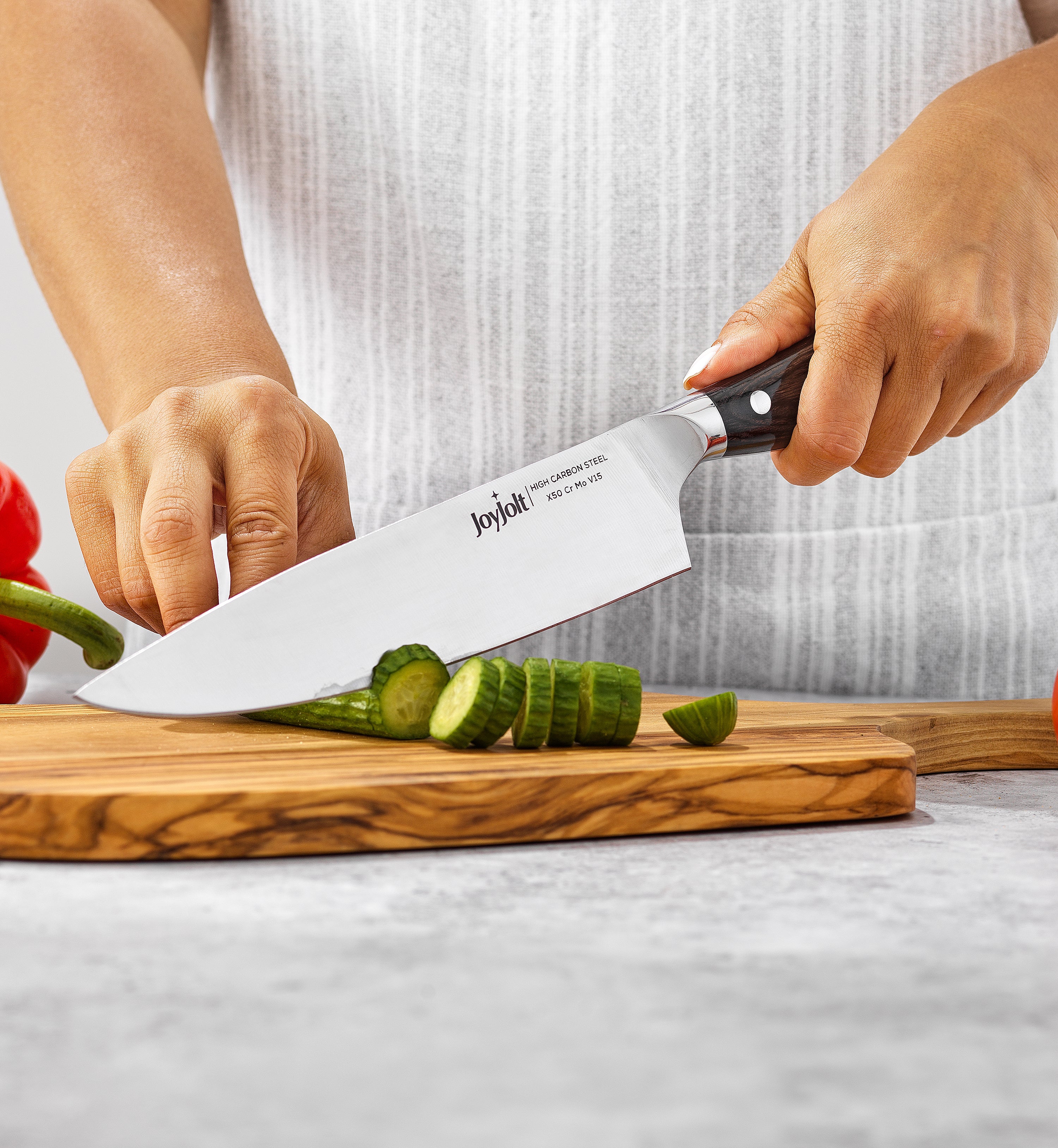JoyJolt 8 couteau chef cuisine acier 20 cm bois