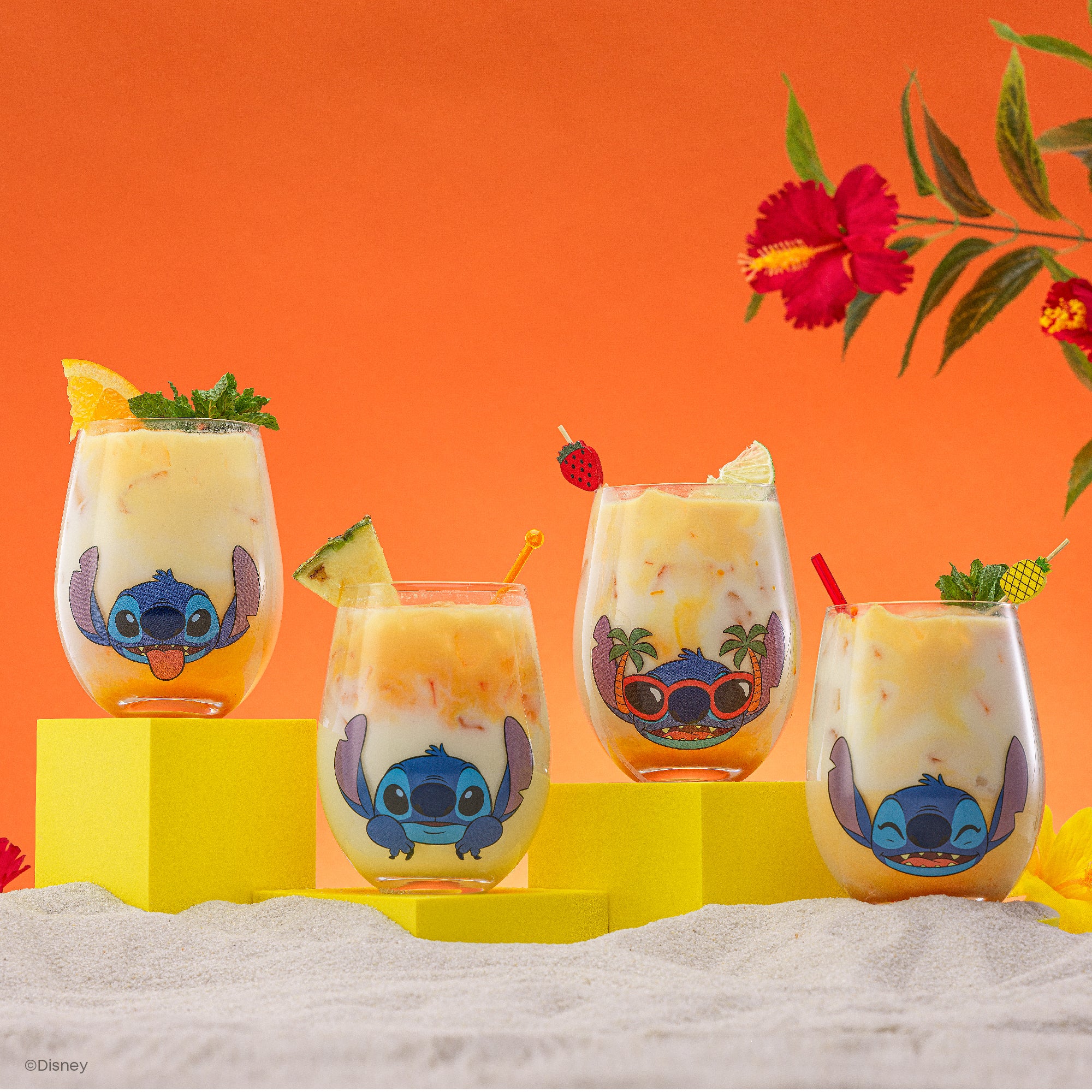 JoyJolt Stitch Silly Sips verres sans pied 4x56 cl