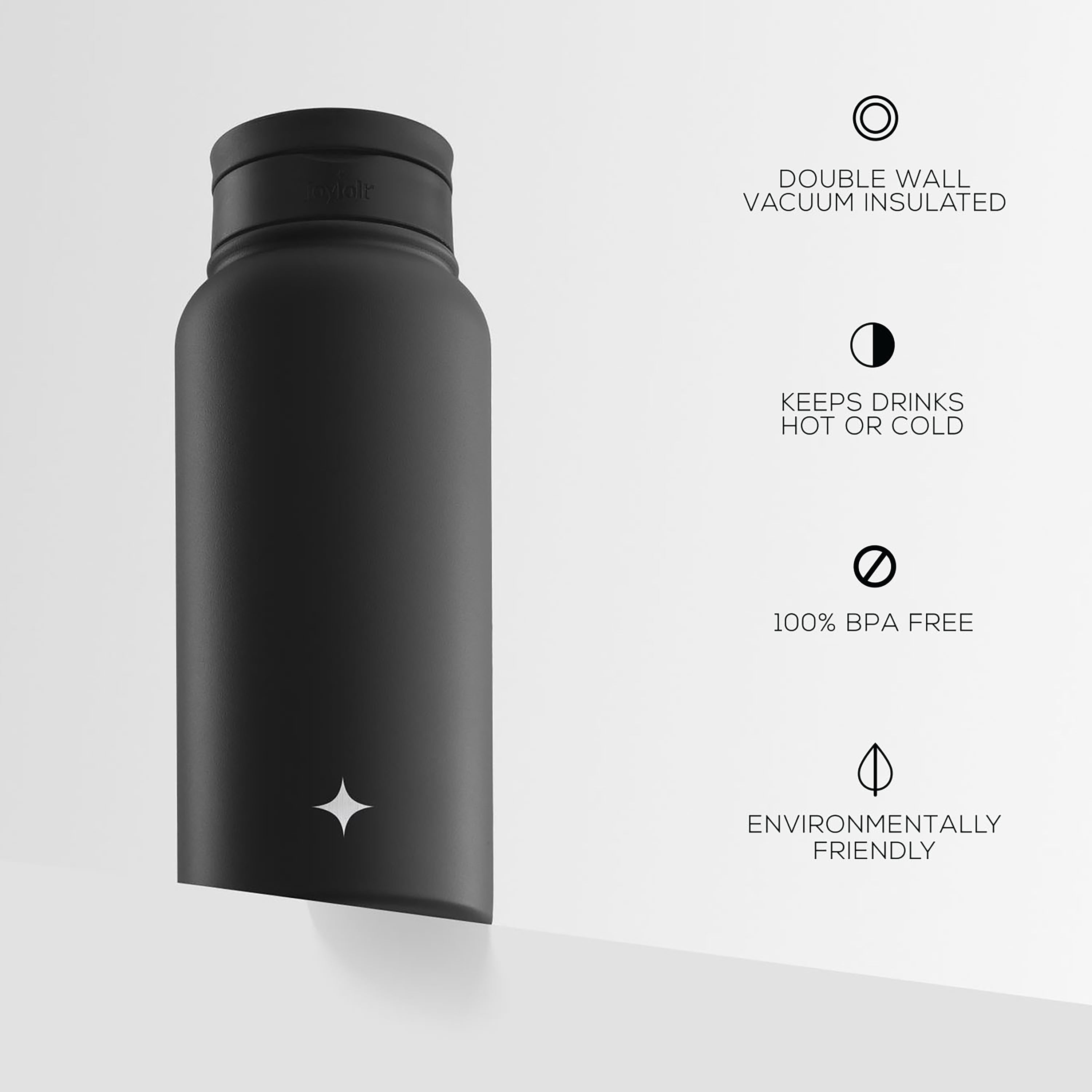 JoyJolt Vacuum Insulated gourde inox 95 cl noire 2 bouchons